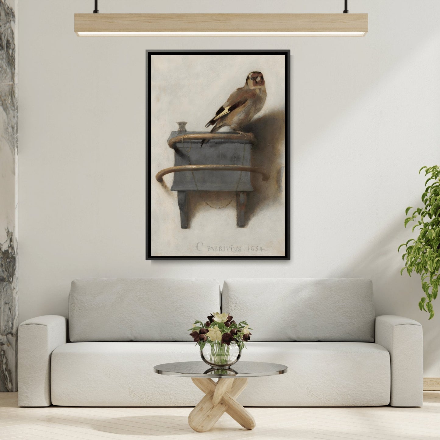 Carel Fabritius Goldfinch - Framed Canvas Print Wall Art Reproduction