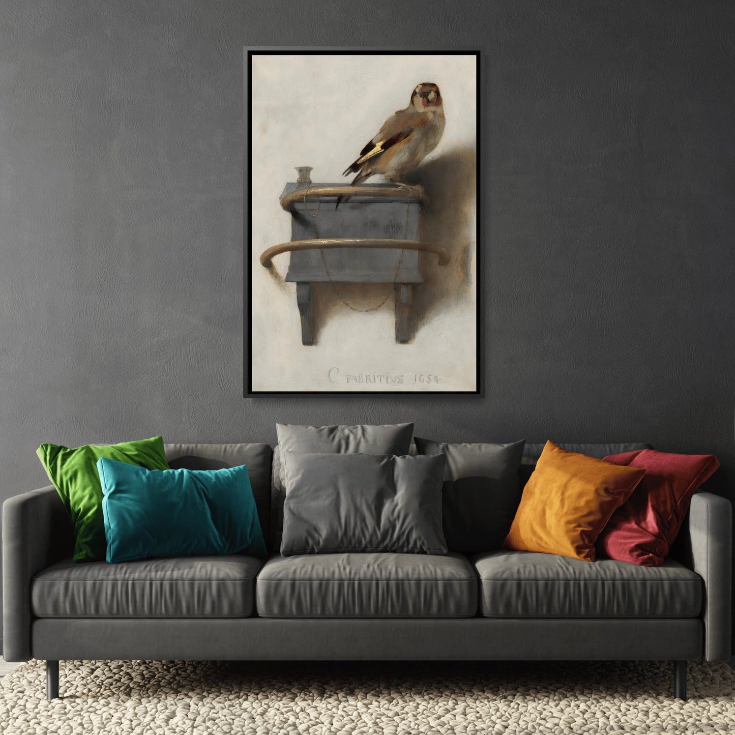 Carel Fabritius Goldfinch - Framed Canvas Print Wall Art Reproduction