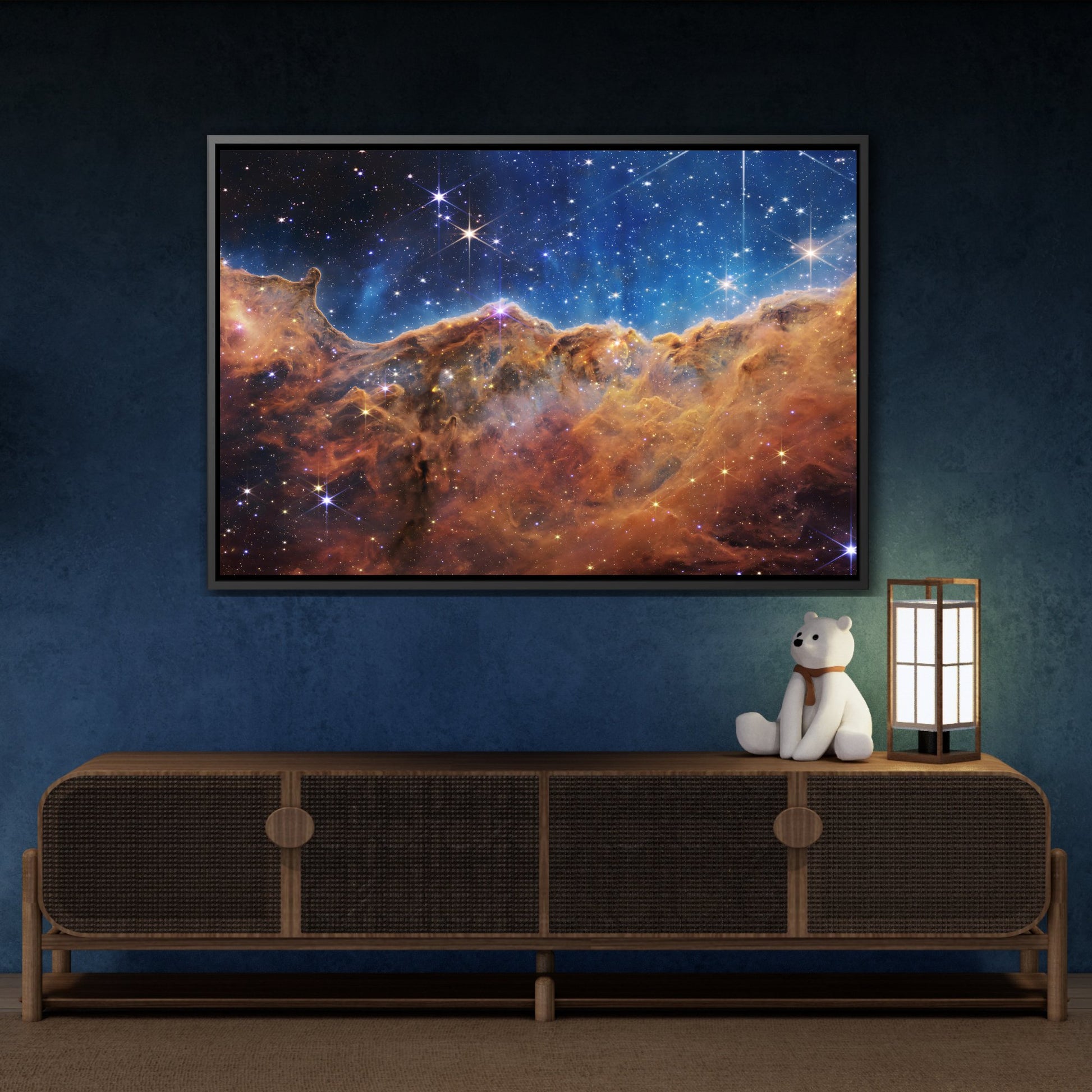 Carina Nebula NASA Deep Field James Webb Space Telescope - Cosmic Cliffs Canvas Wall Art Print in Black Frame