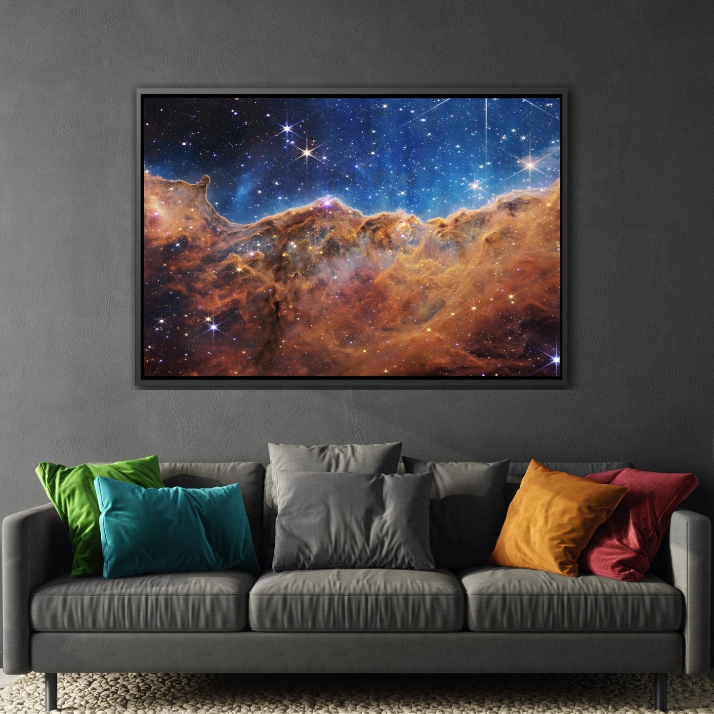 Carina Nebula NASA Deep Field James Webb Space Telescope - Cosmic Cliffs Canvas Wall Art Print in Black Frame