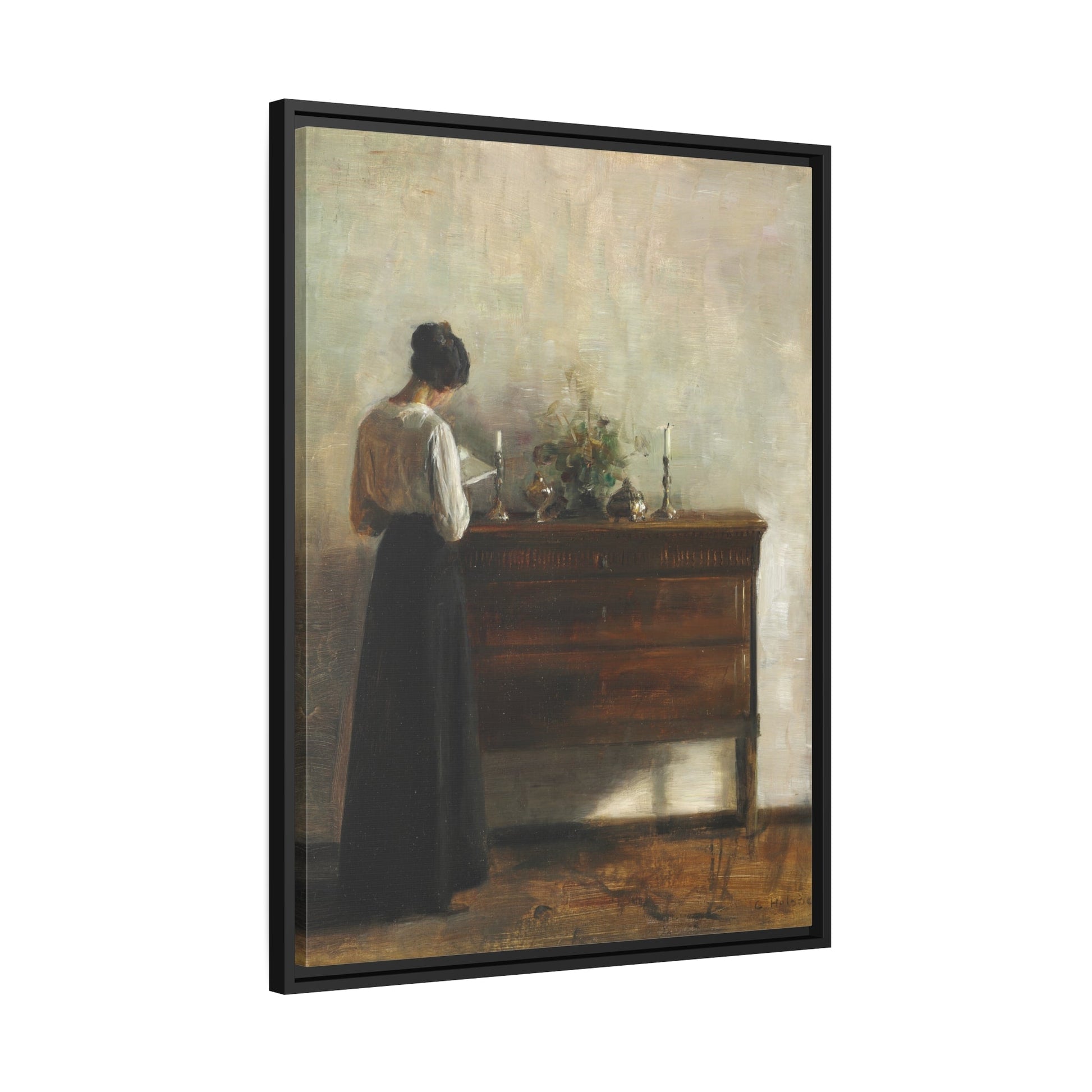 Carl Holsoe Interior Artists Wife Reading Book - Framed Canvas Art Reproduction