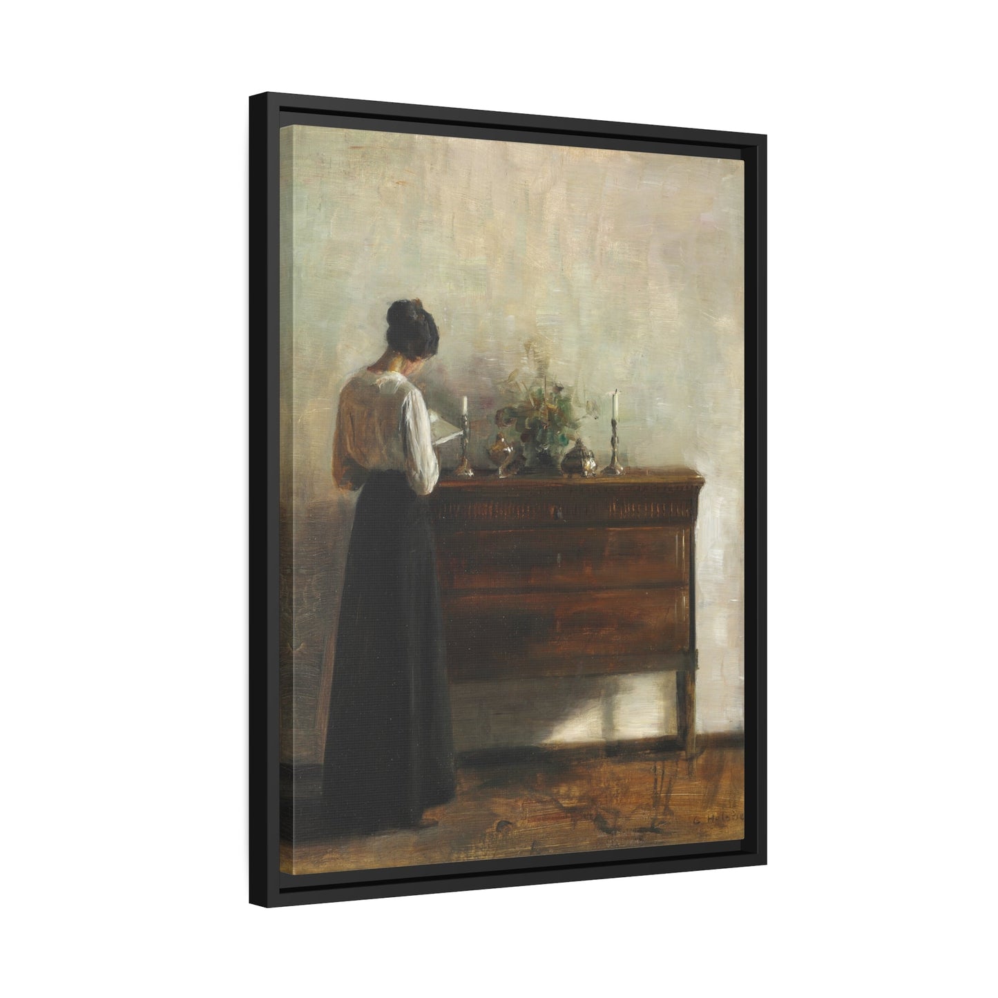 Carl Holsoe Interior Artists Wife Reading Book - Framed Canvas Art Reproduction