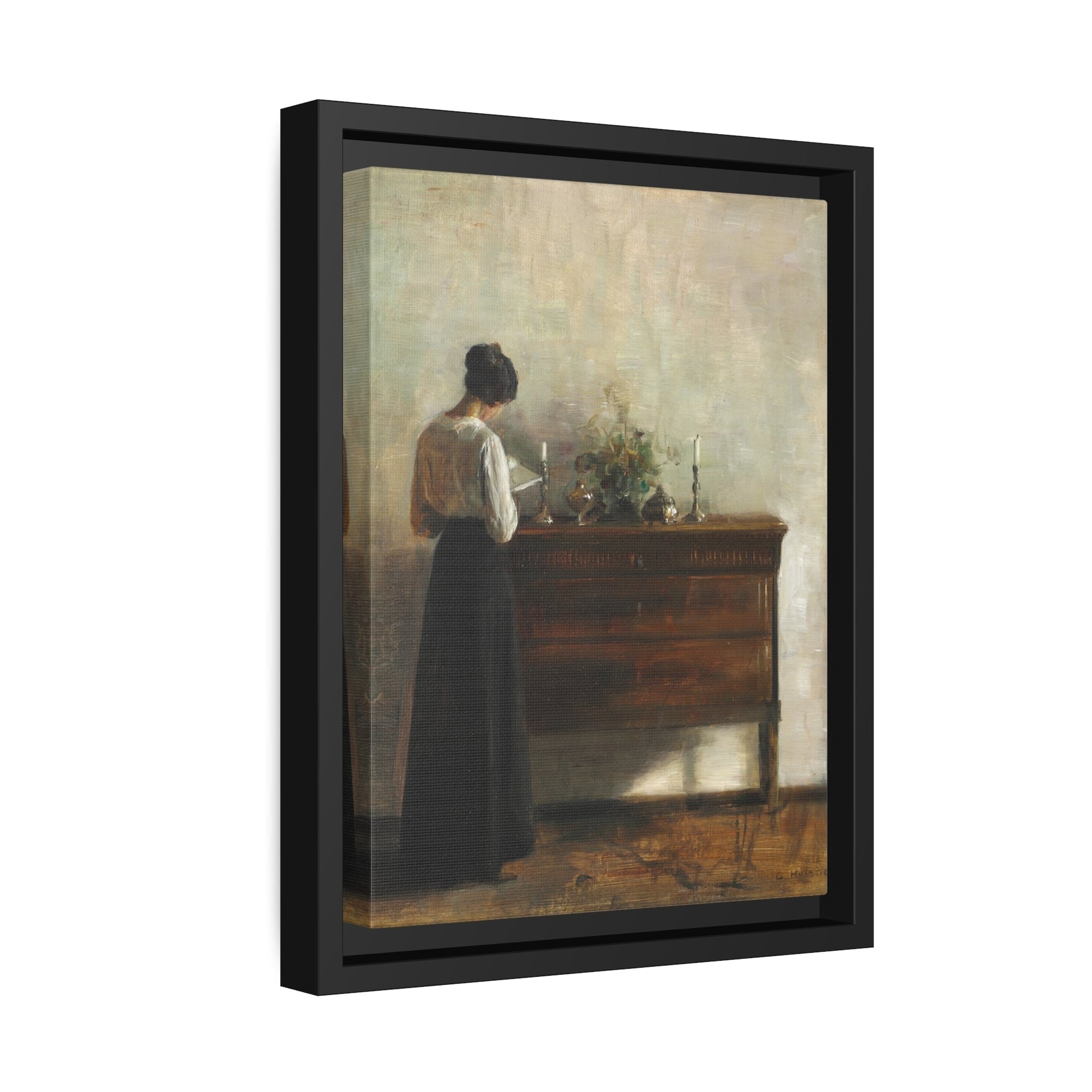 Carl Holsoe Interior Artists Wife Reading Book - Framed Canvas Art Reproduction