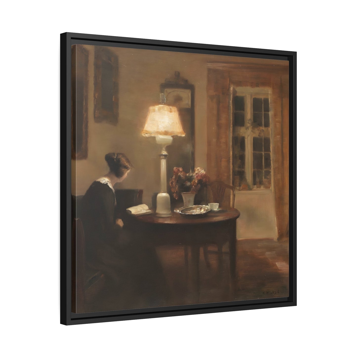 Carl Holsoe Interior Woman Reading - Square Framed Canvas Wall Art Print