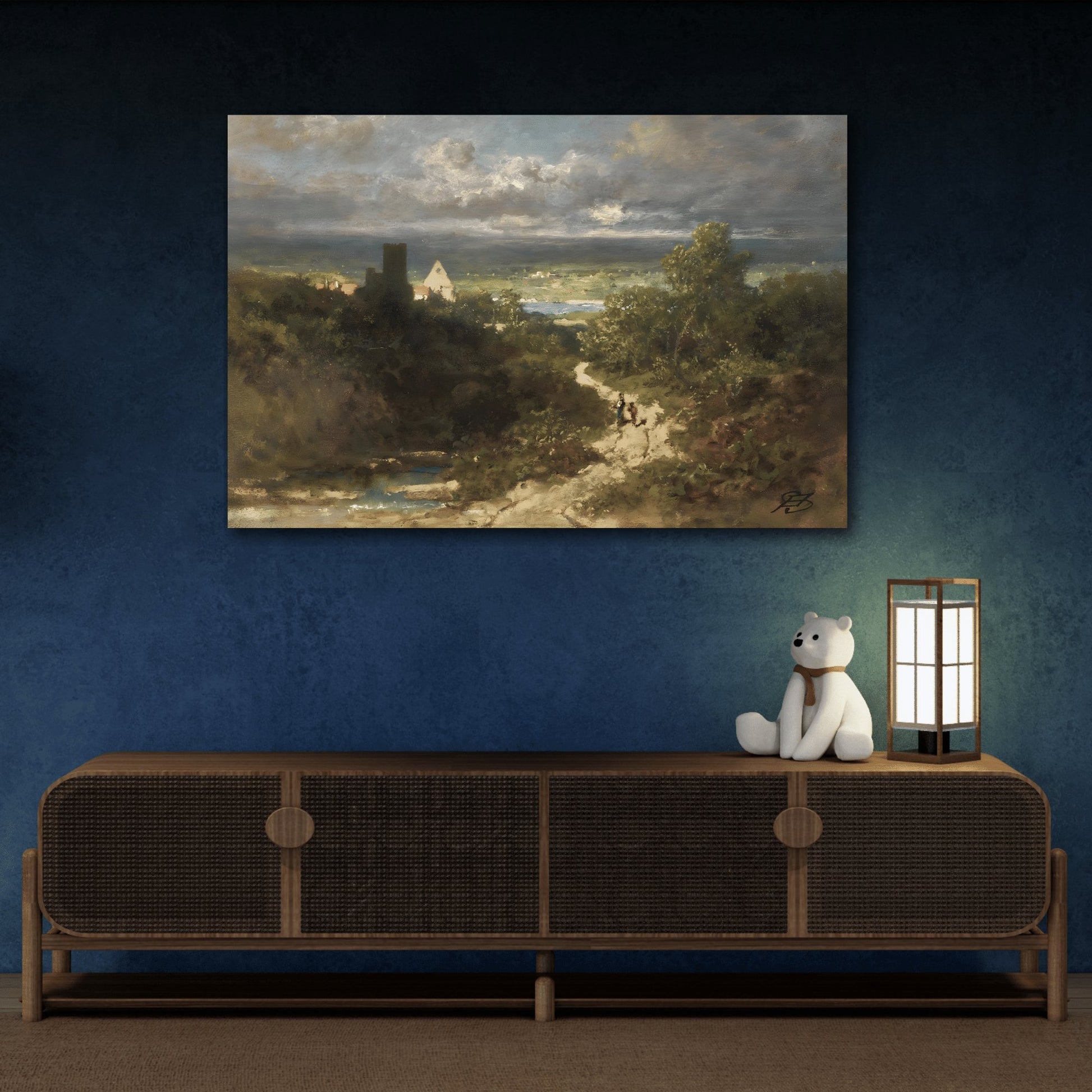 Carl Spitzweg River Landscape - Canvas Art Print