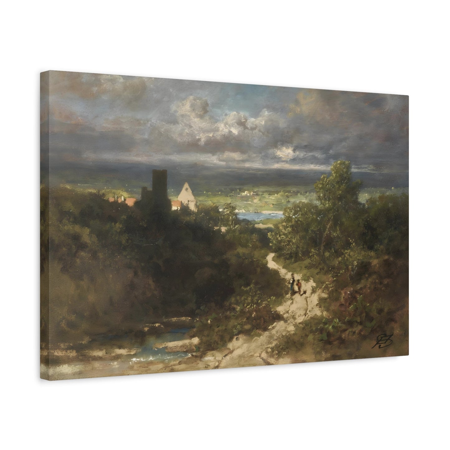 Carl Spitzweg River Landscape - Canvas Art Print