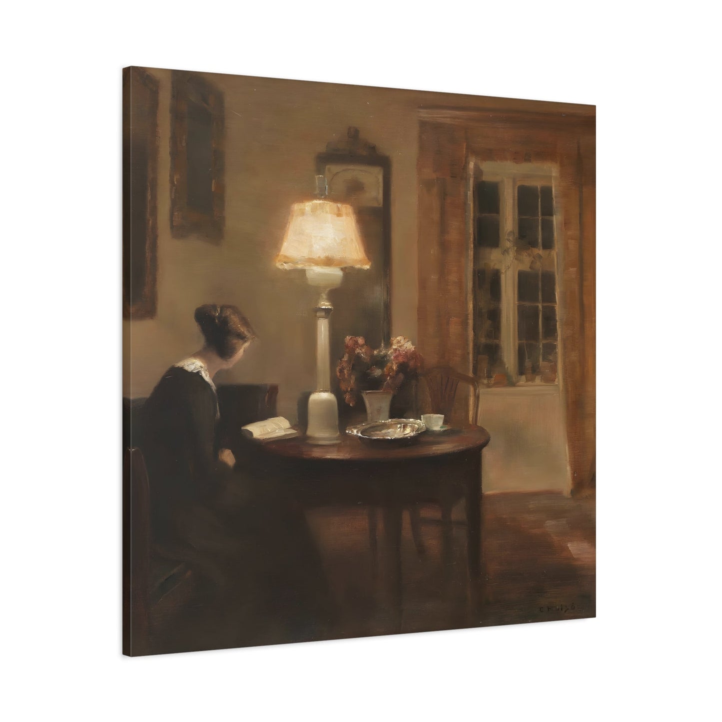 Carl Vilhelm Holsoe Interior Woman Reading - Square Canvas Wall Art Print