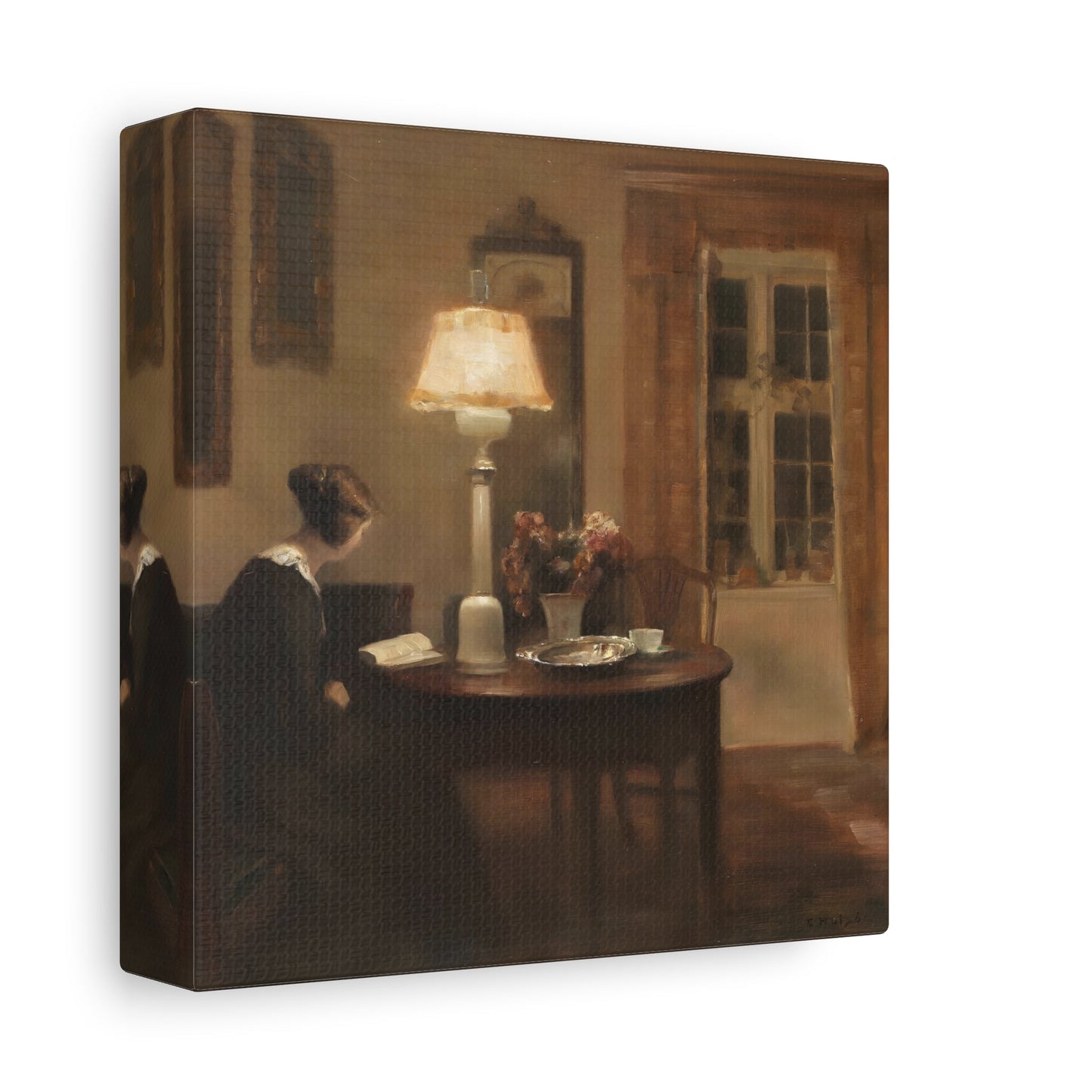 Carl Vilhelm Holsoe Interior Woman Reading - Square Canvas Wall Art Print