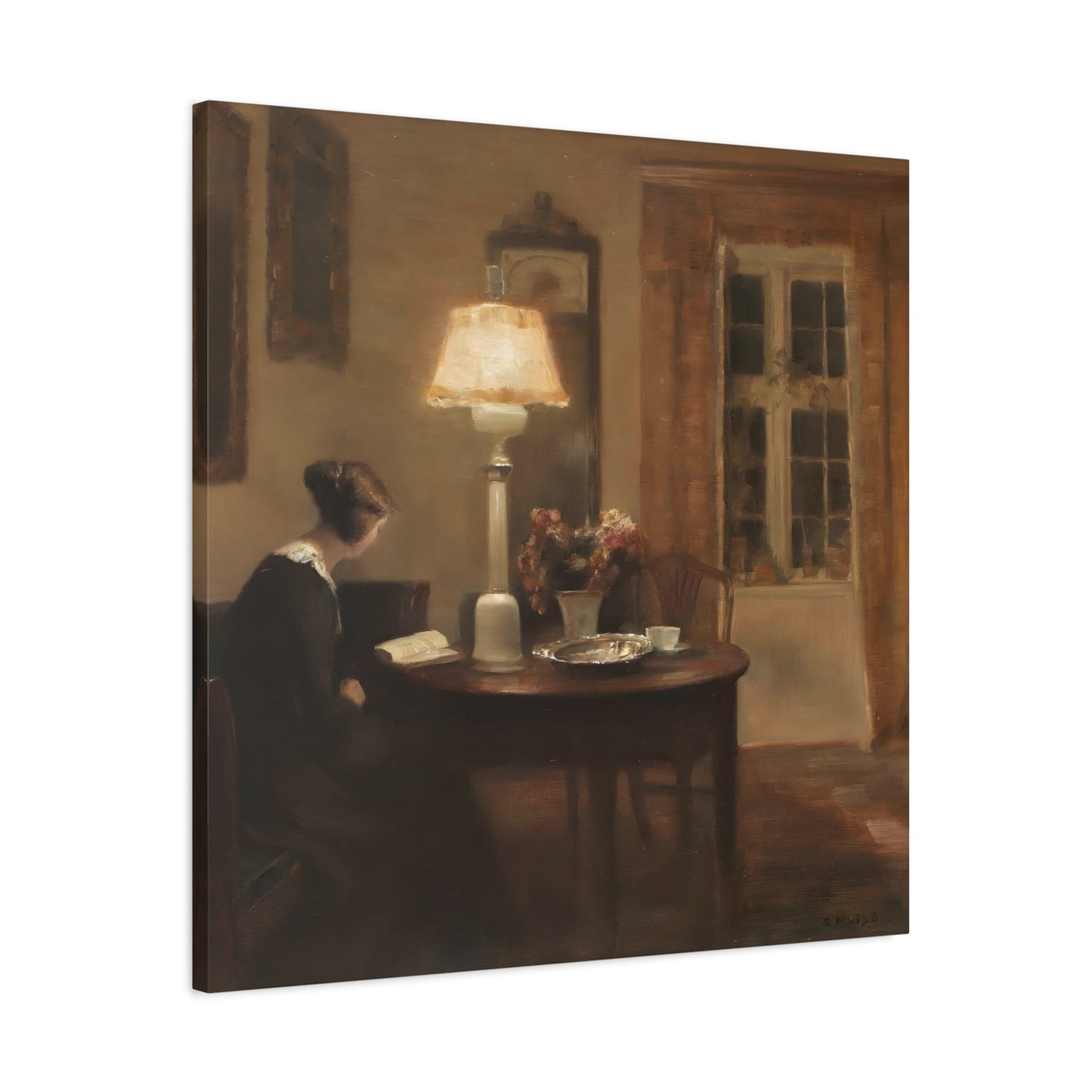 Carl Vilhelm Holsoe Interior Woman Reading - Square Canvas Wall Art Print