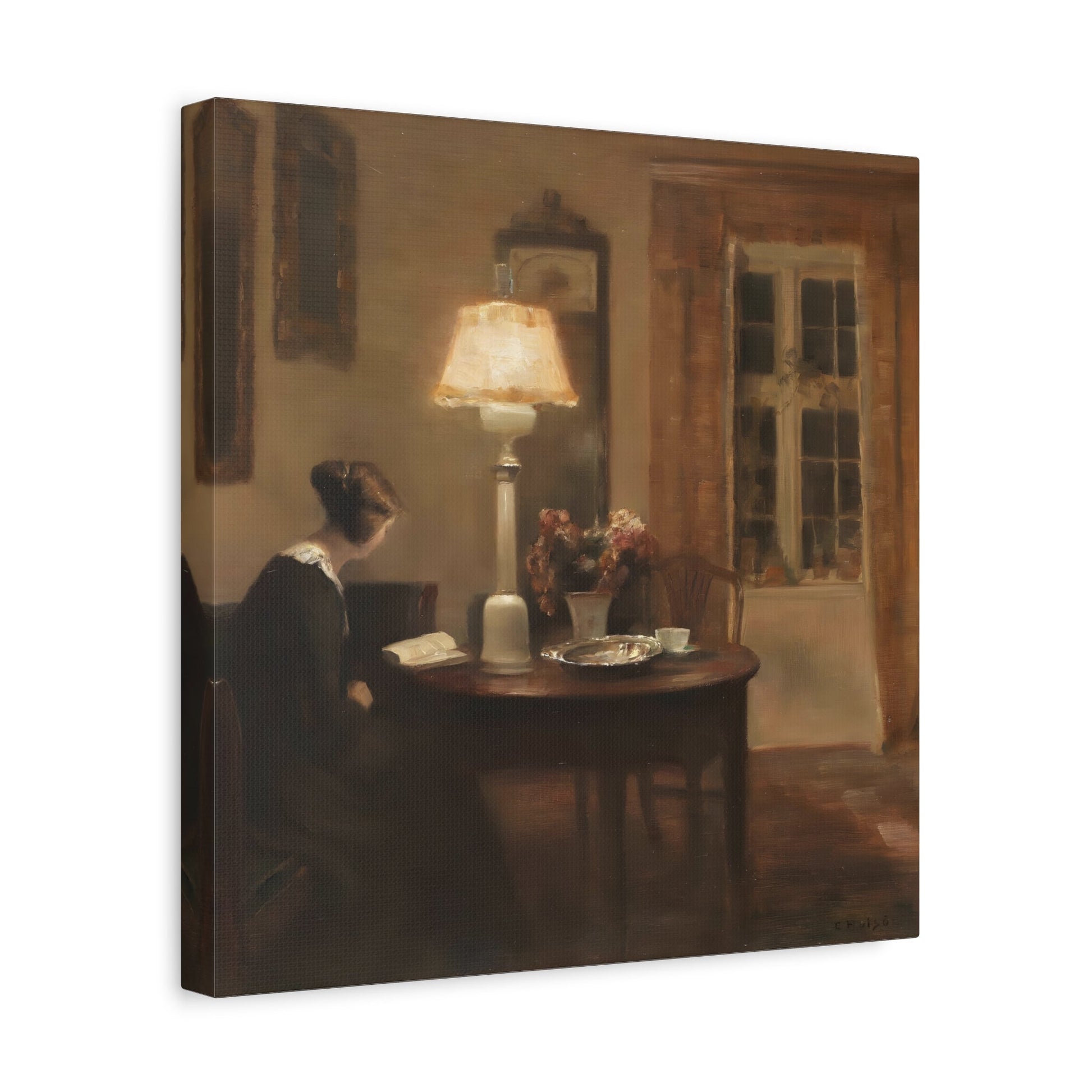 Carl Vilhelm Holsoe Interior Woman Reading - Square Canvas Wall Art Print