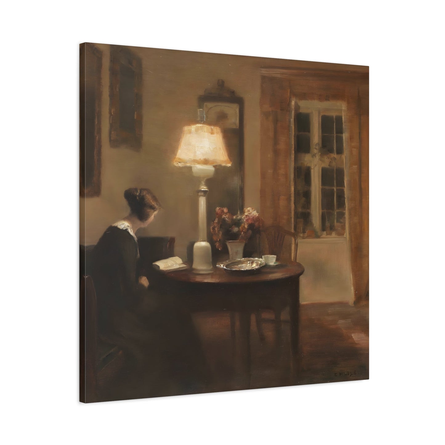 Carl Vilhelm Holsoe Interior Woman Reading - Square Canvas Wall Art Print