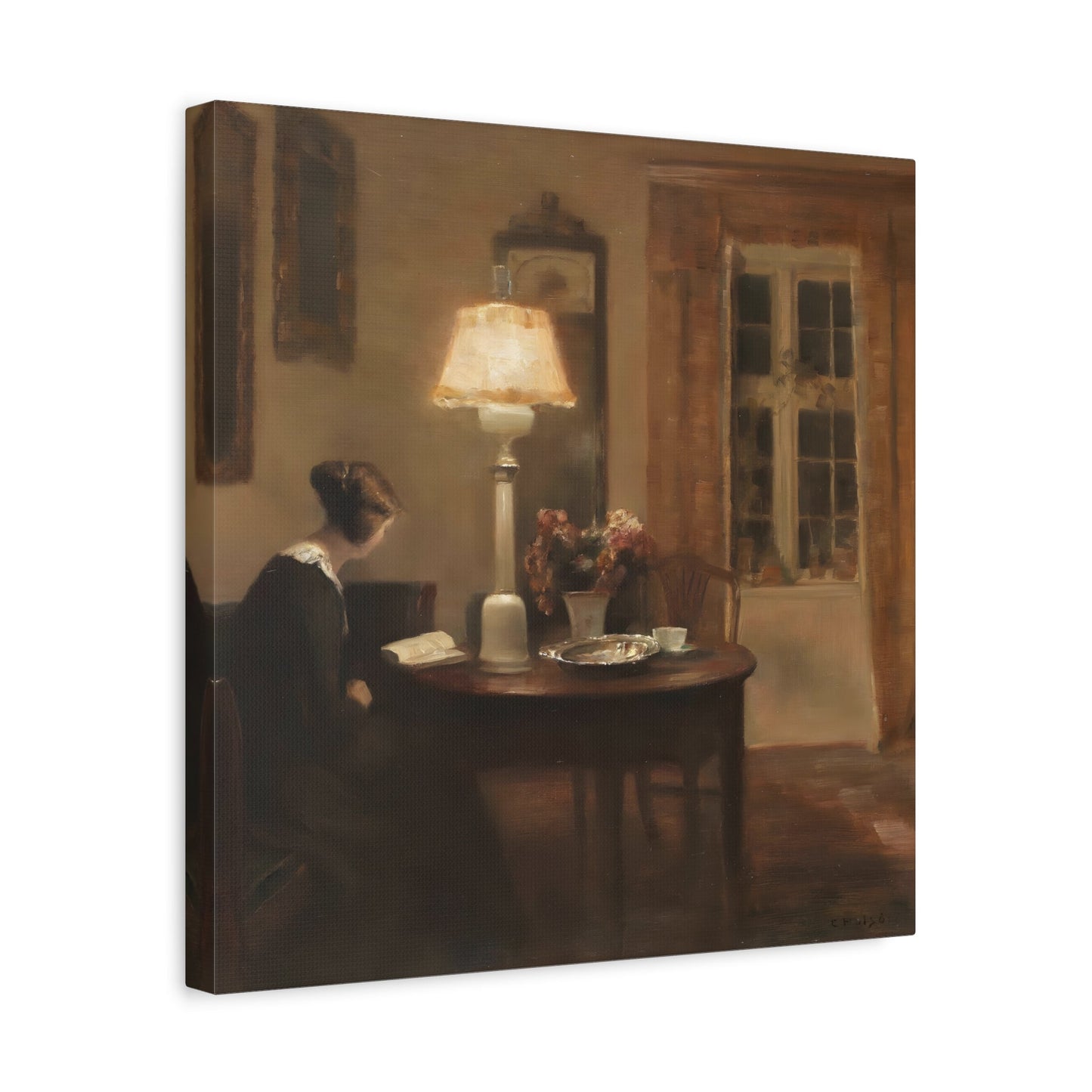 Carl Vilhelm Holsoe Interior Woman Reading - Square Canvas Wall Art Print