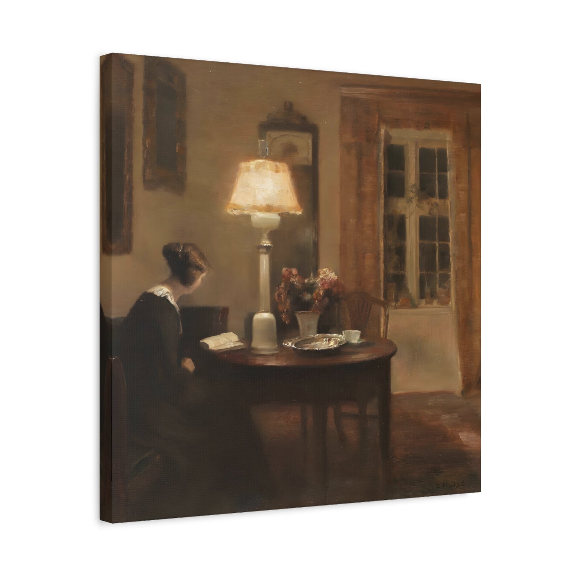 Carl Vilhelm Holsoe Interior Woman Reading - Square Canvas Wall Art Print