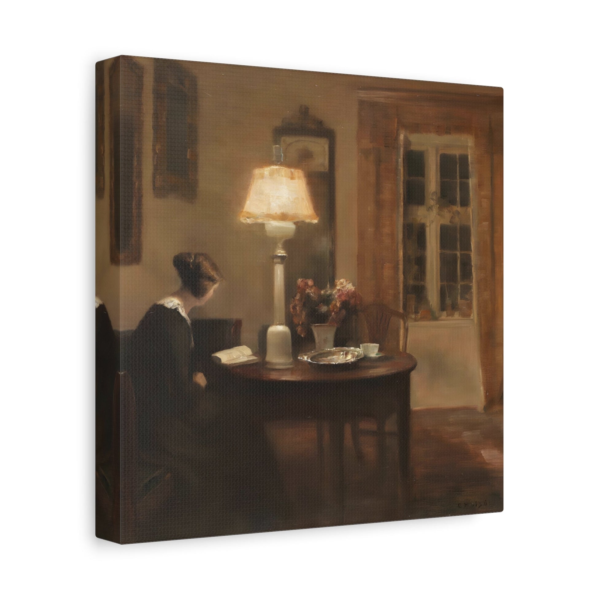 Carl Vilhelm Holsoe Interior Woman Reading - Square Canvas Wall Art Print