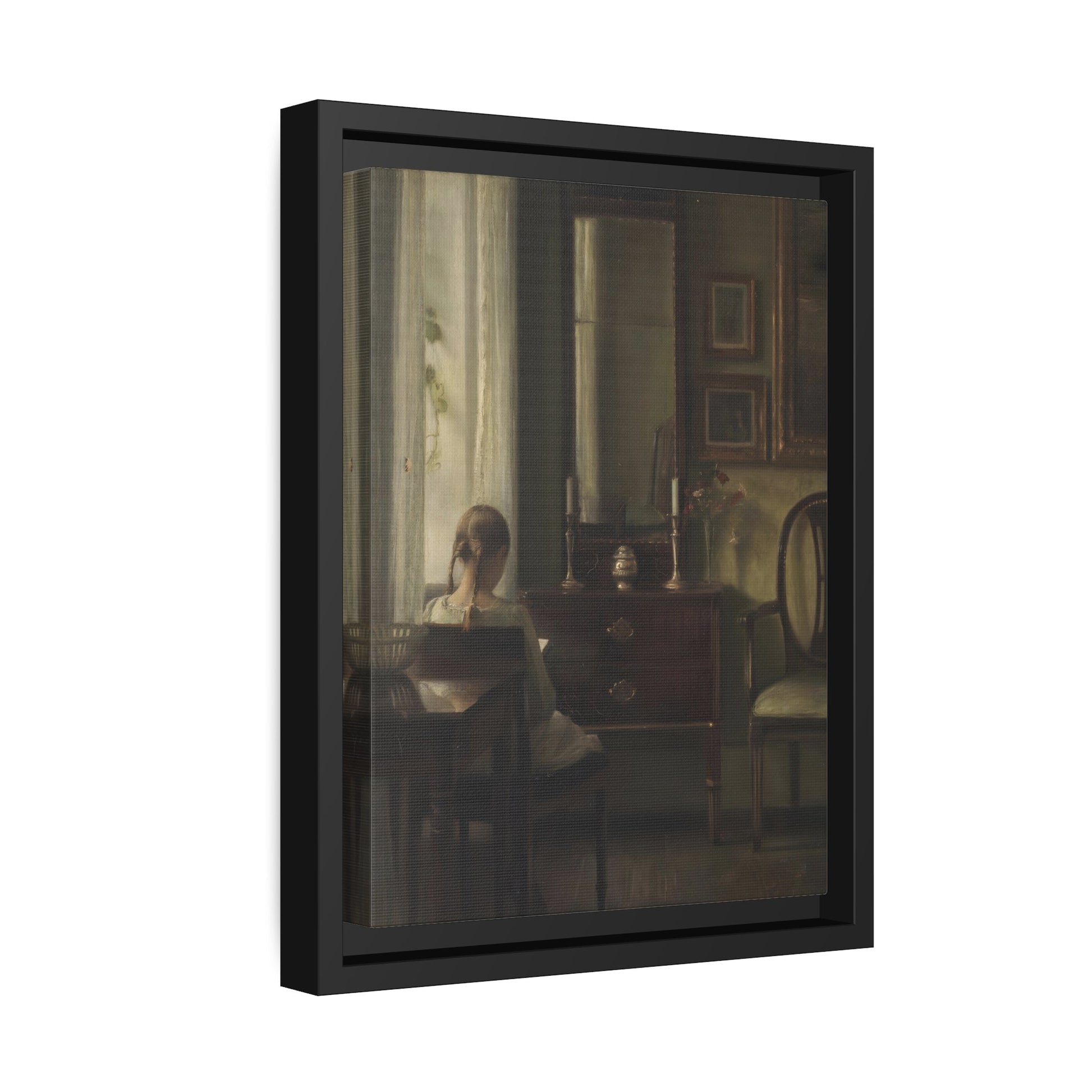 Carl Vilhelm Holsoe Interior Young Girl Reading - Framed Canvas Art Reproduction