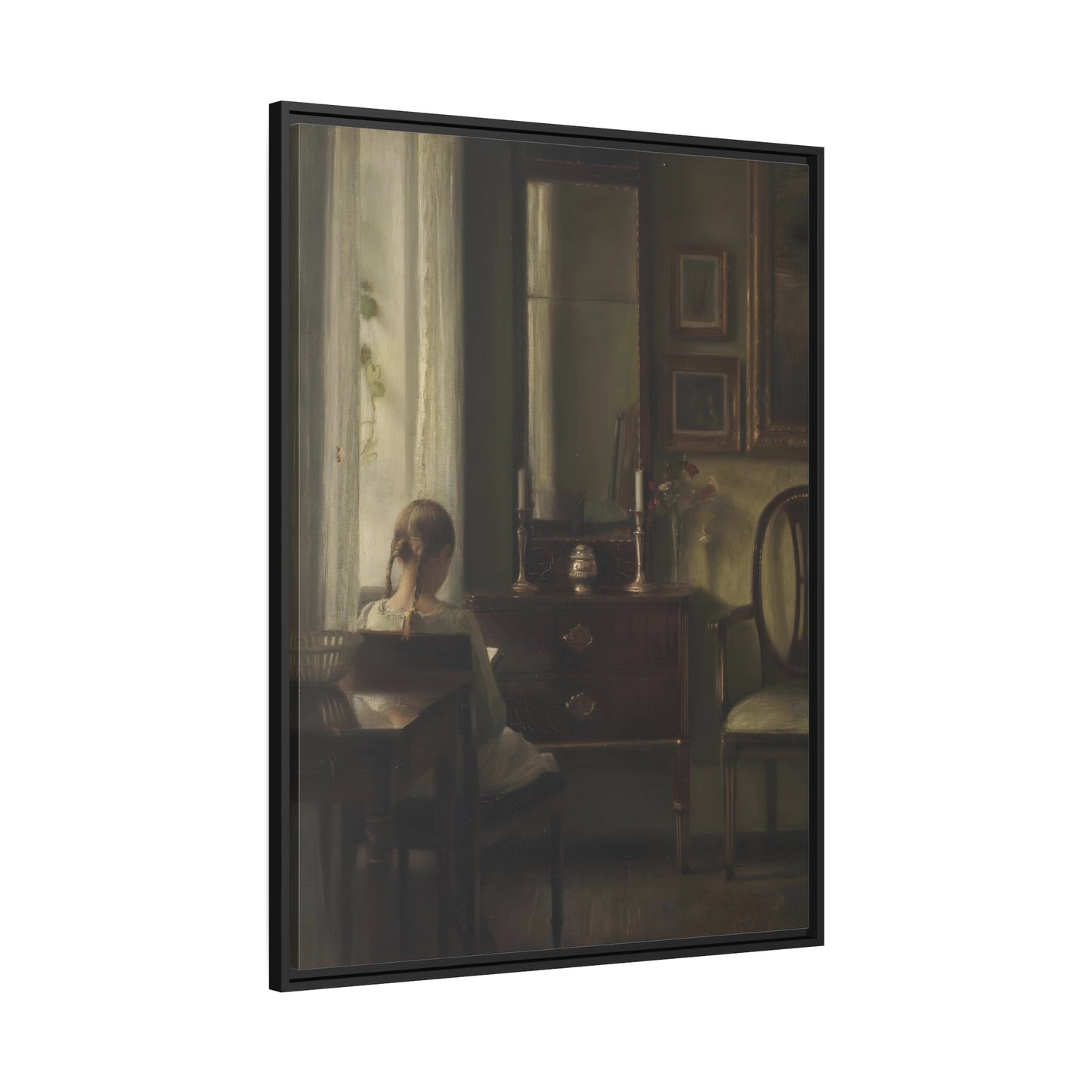 Carl Vilhelm Holsoe Interior Young Girl Reading - Framed Canvas Art Reproduction