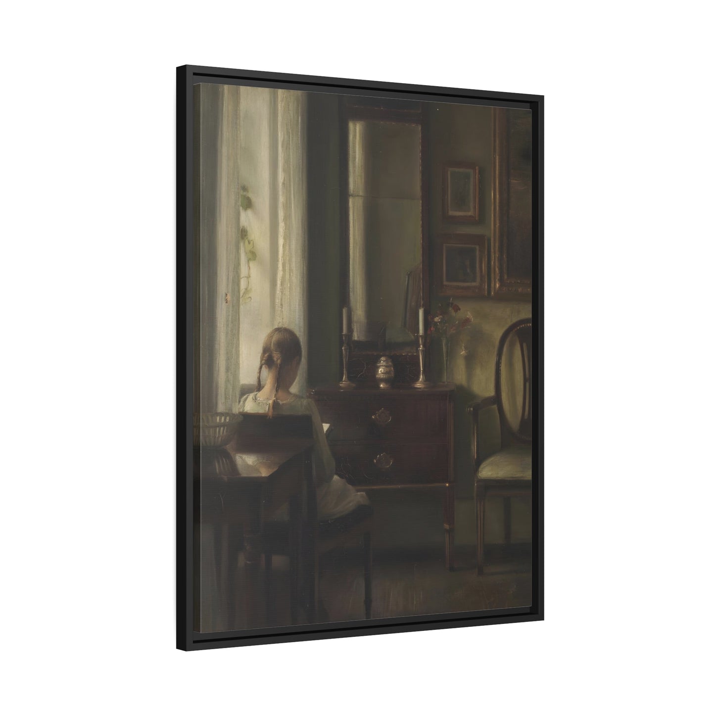 Carl Vilhelm Holsoe Interior Young Girl Reading - Framed Canvas Art Reproduction