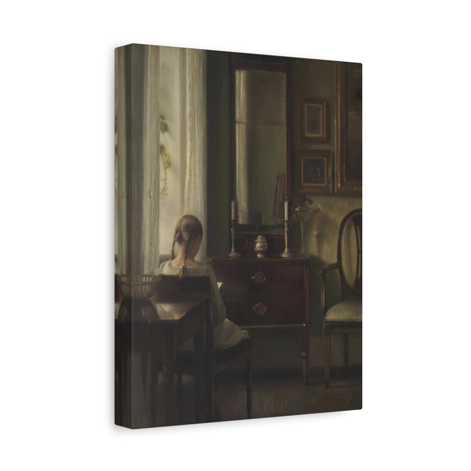 Carl Vilhelm Holsoe Young Girl Reading Painting - Canvas Wall Art Prints