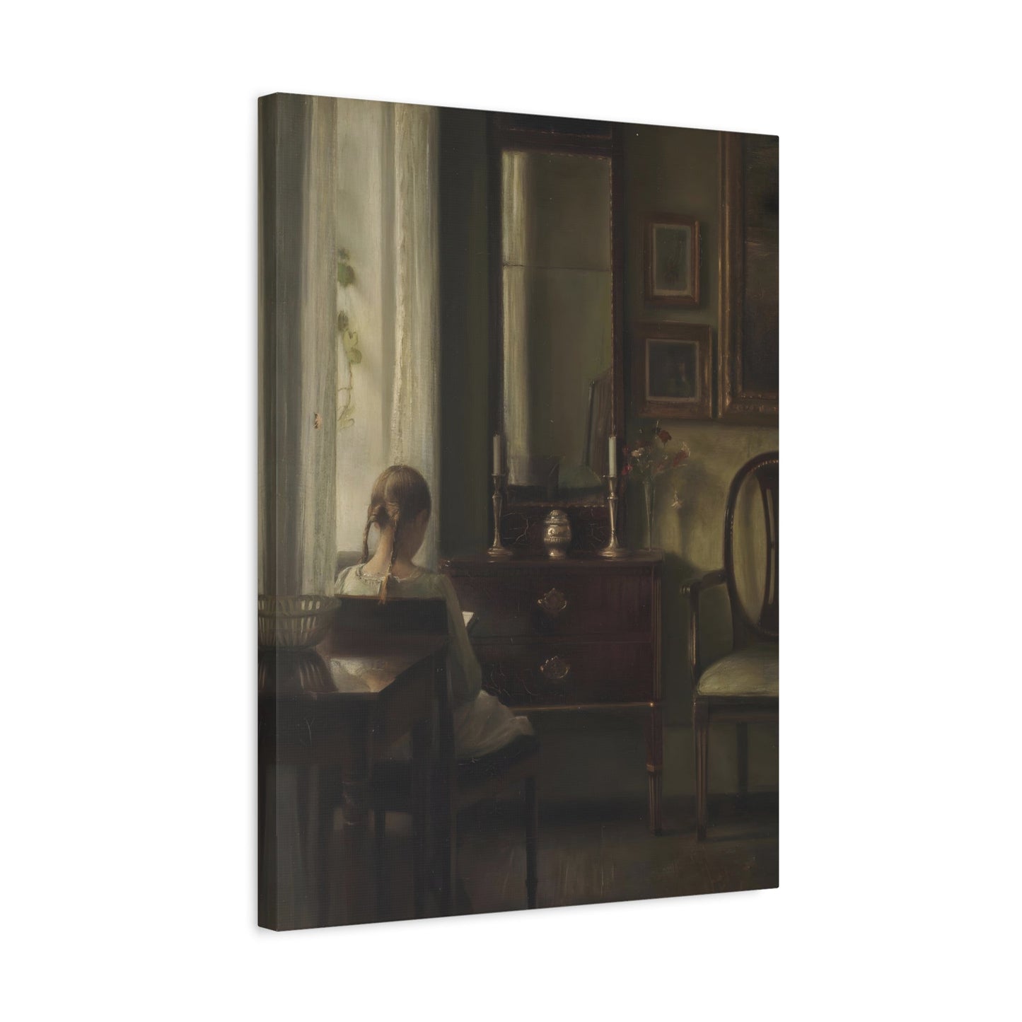 Carl Vilhelm Holsoe Young Girl Reading Painting - Canvas Wall Art Prints