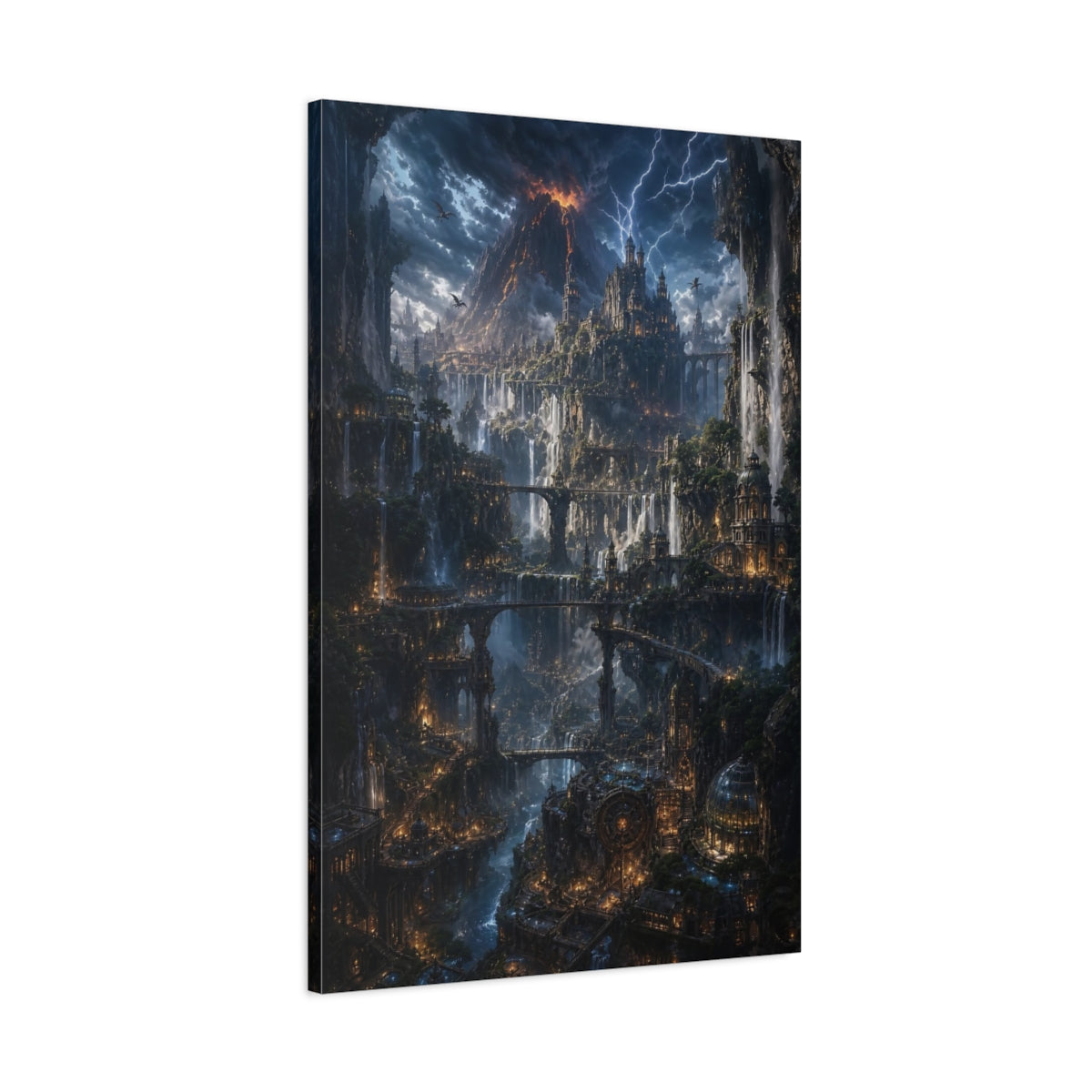 Main Mockup. Cascade Citadel At Dusk shown as canvas print