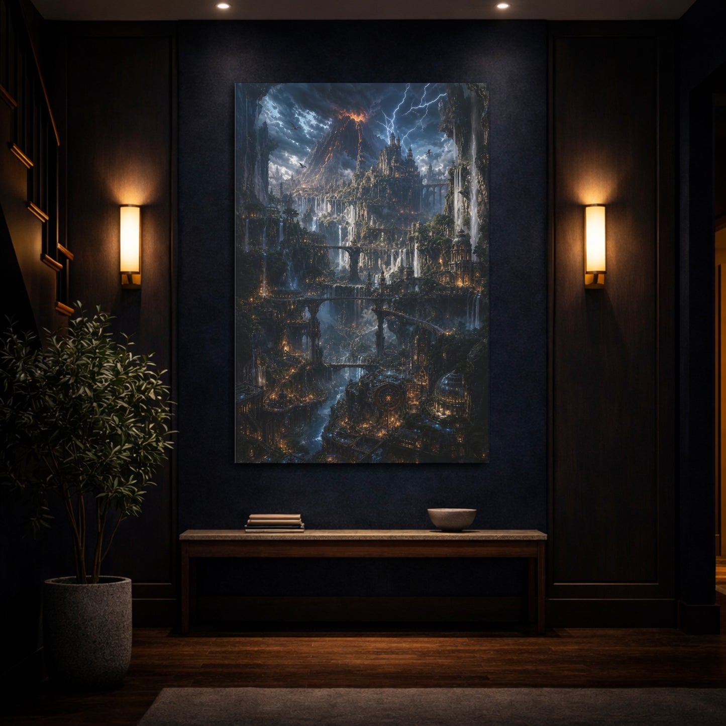 Mockup 4. Cascade Citadel At Dusk shown as canvas print