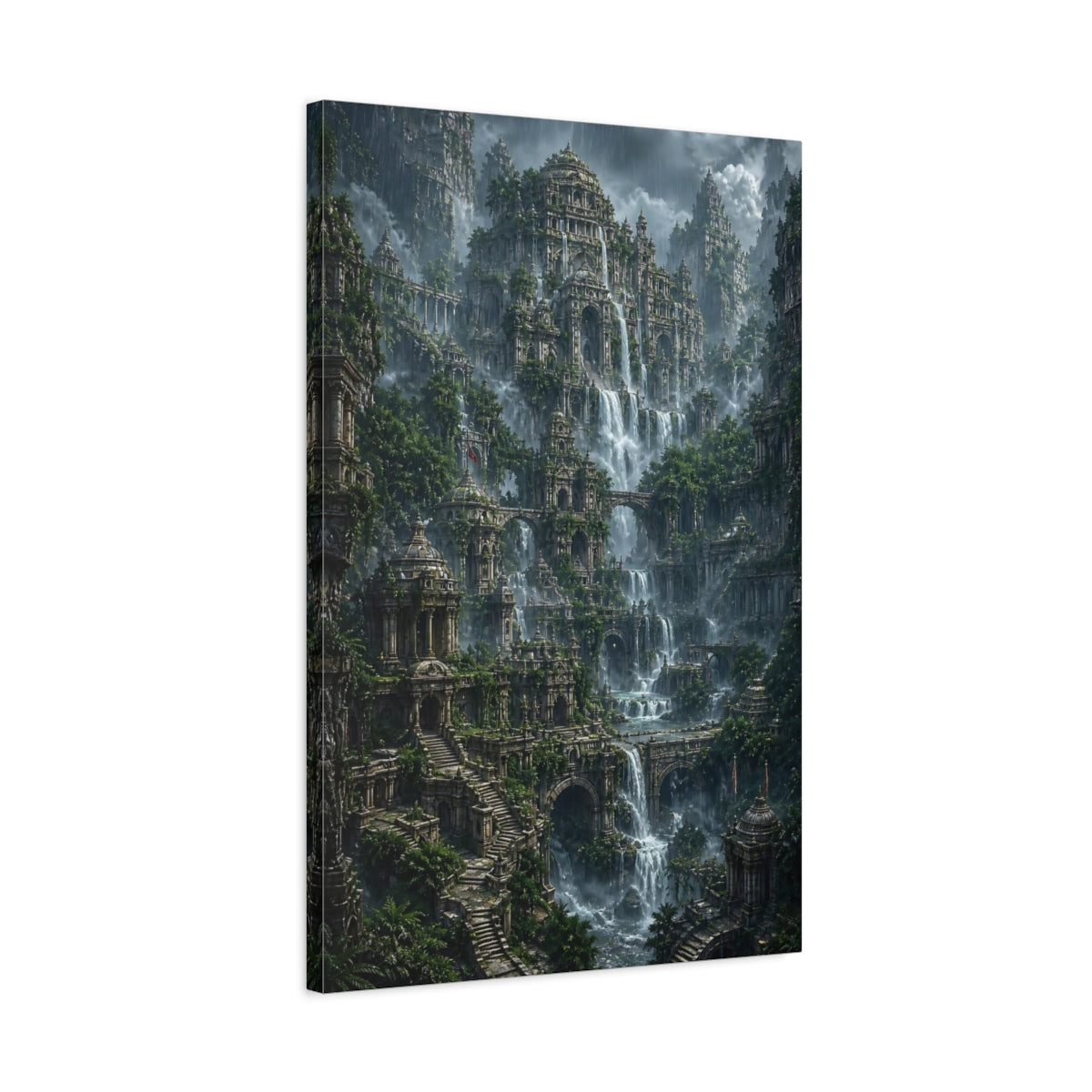 Side Mockup 2. Cascade Of Temples shown as canvas print