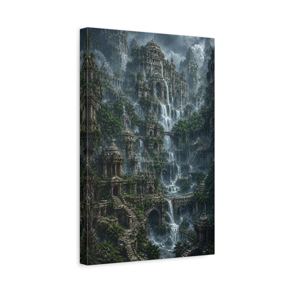 Side Mockup 4. Cascade Of Temples shown as canvas print
