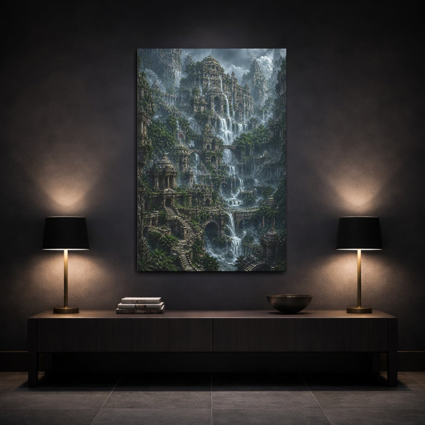 Mockup 3. Cascade Of Temples shown as canvas print