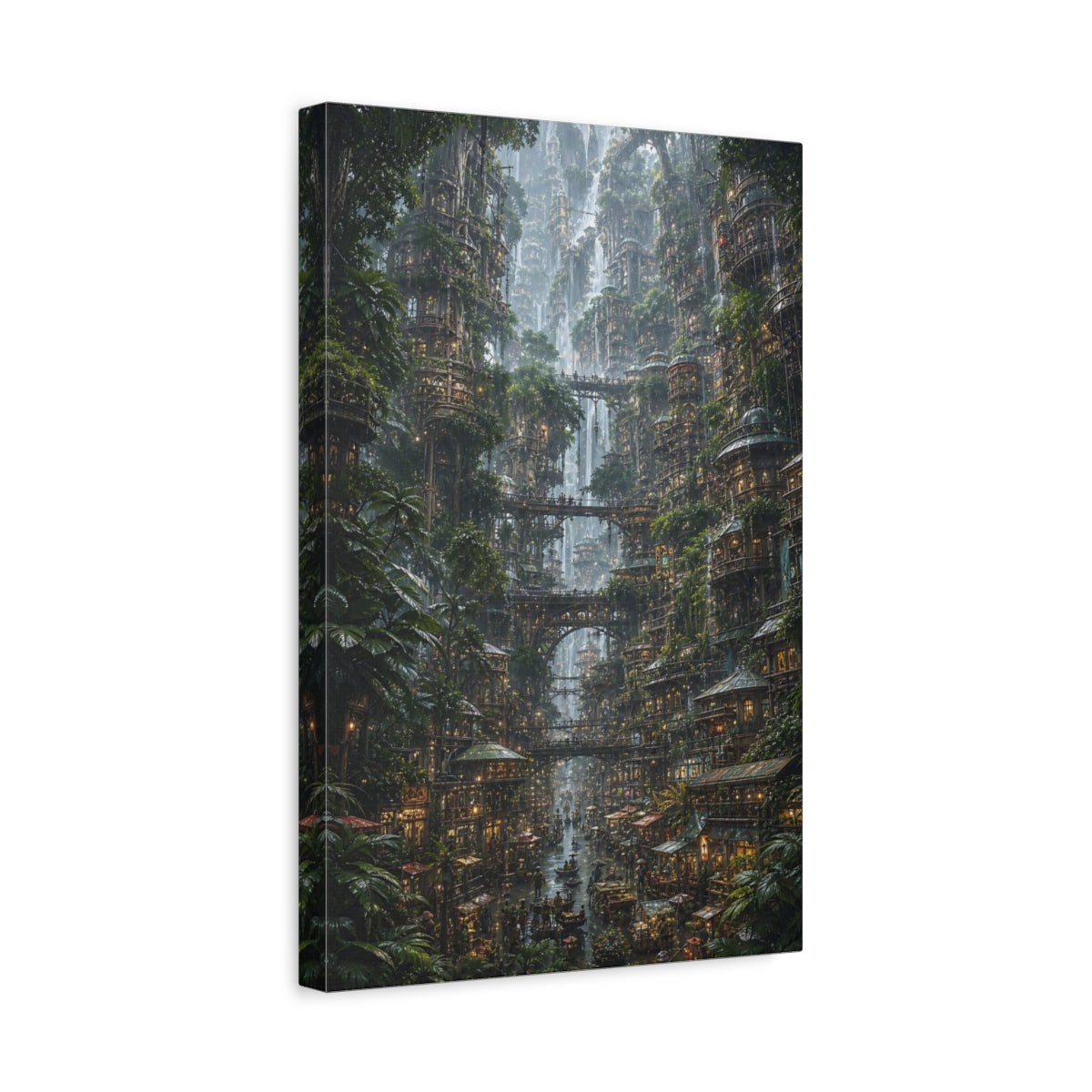 Side Mockup 4. Cascading Waterfall City shown as canvas print