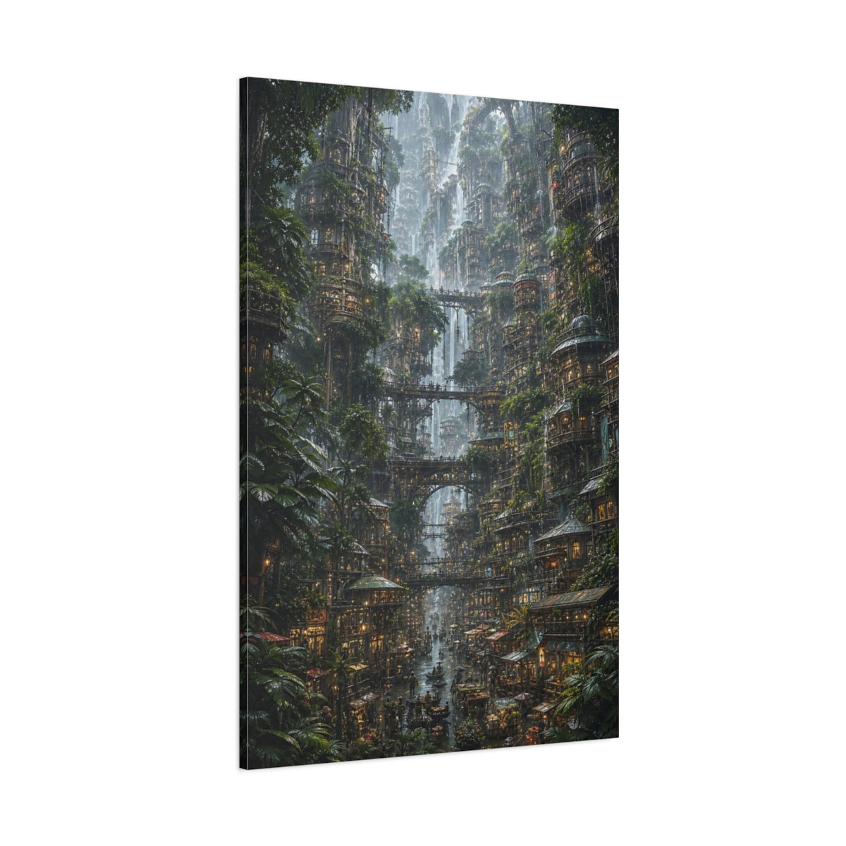 Side Mockup 1. Cascading Waterfall City shown as canvas print