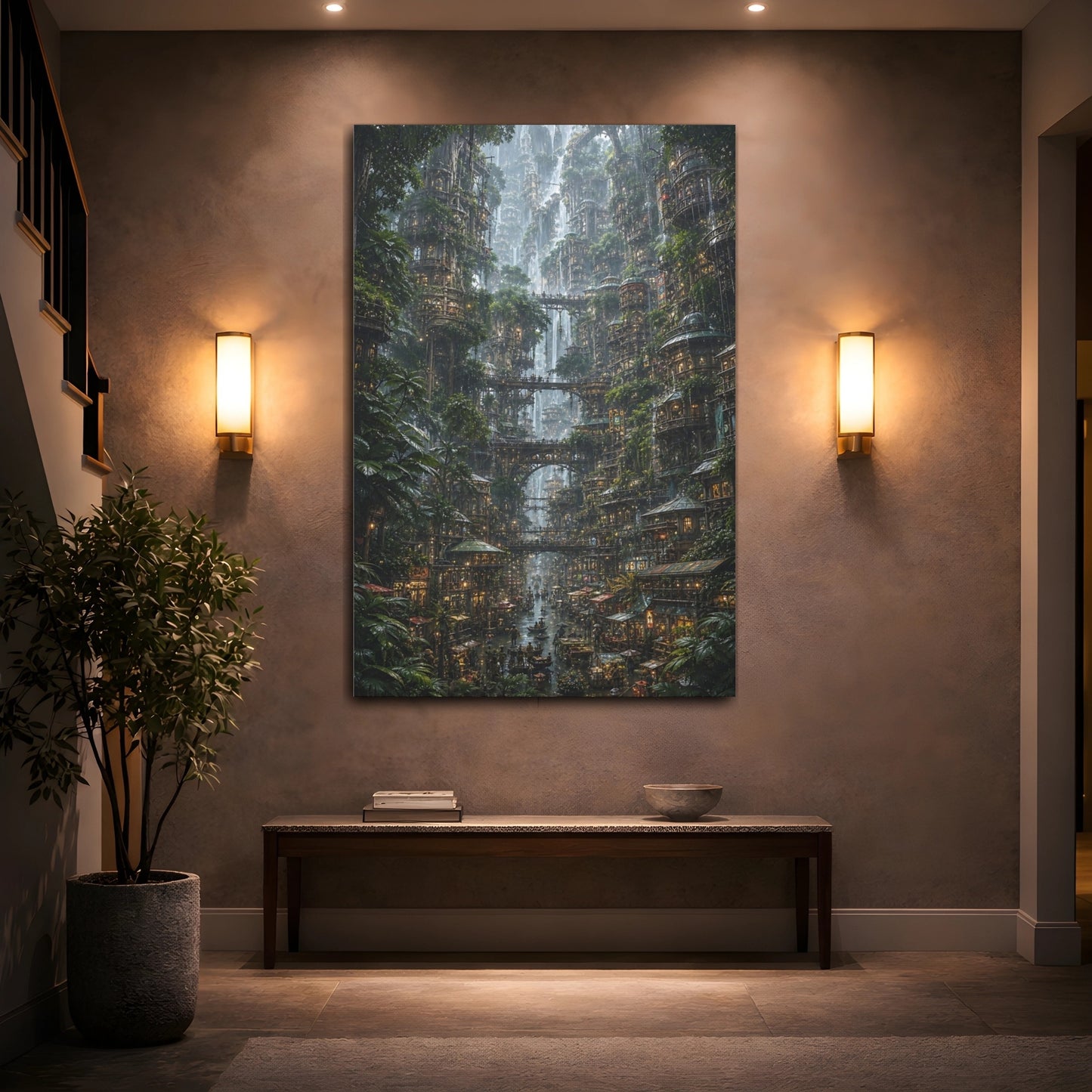Mockup 2. Cascading Waterfall City shown as canvas print