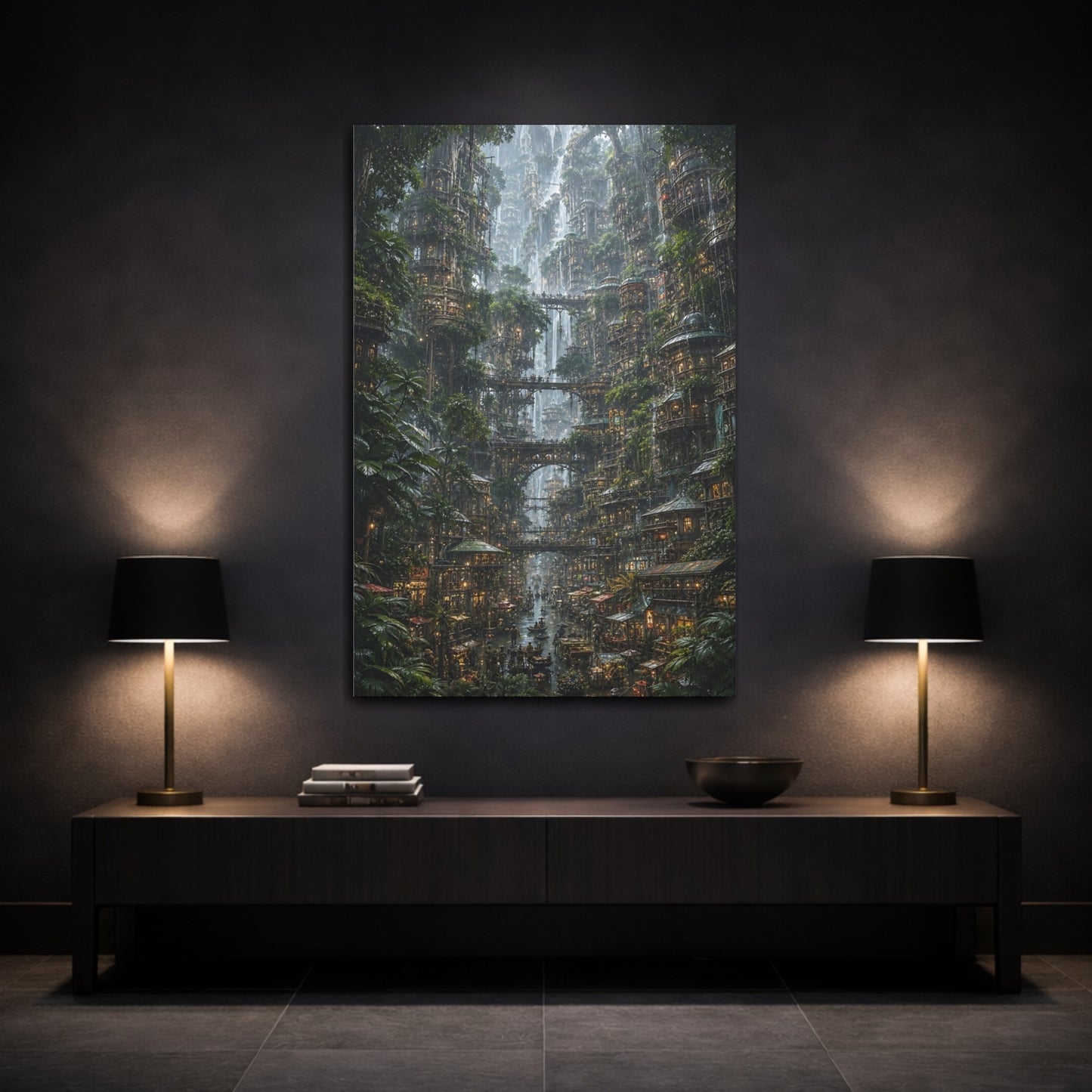 Mockup 3. Cascading Waterfall City shown as canvas print