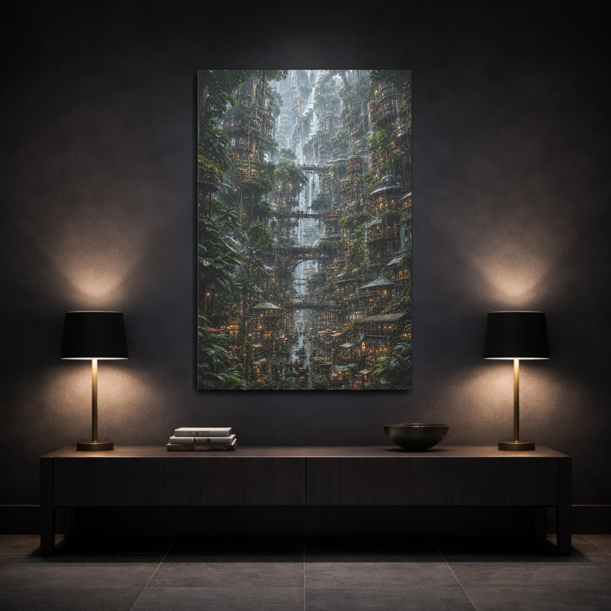 Mockup 3. Cascading Waterfall City shown as canvas print