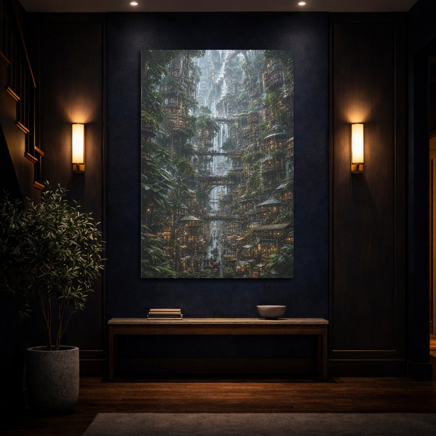 Mockup 4. Cascading Waterfall City shown as canvas print