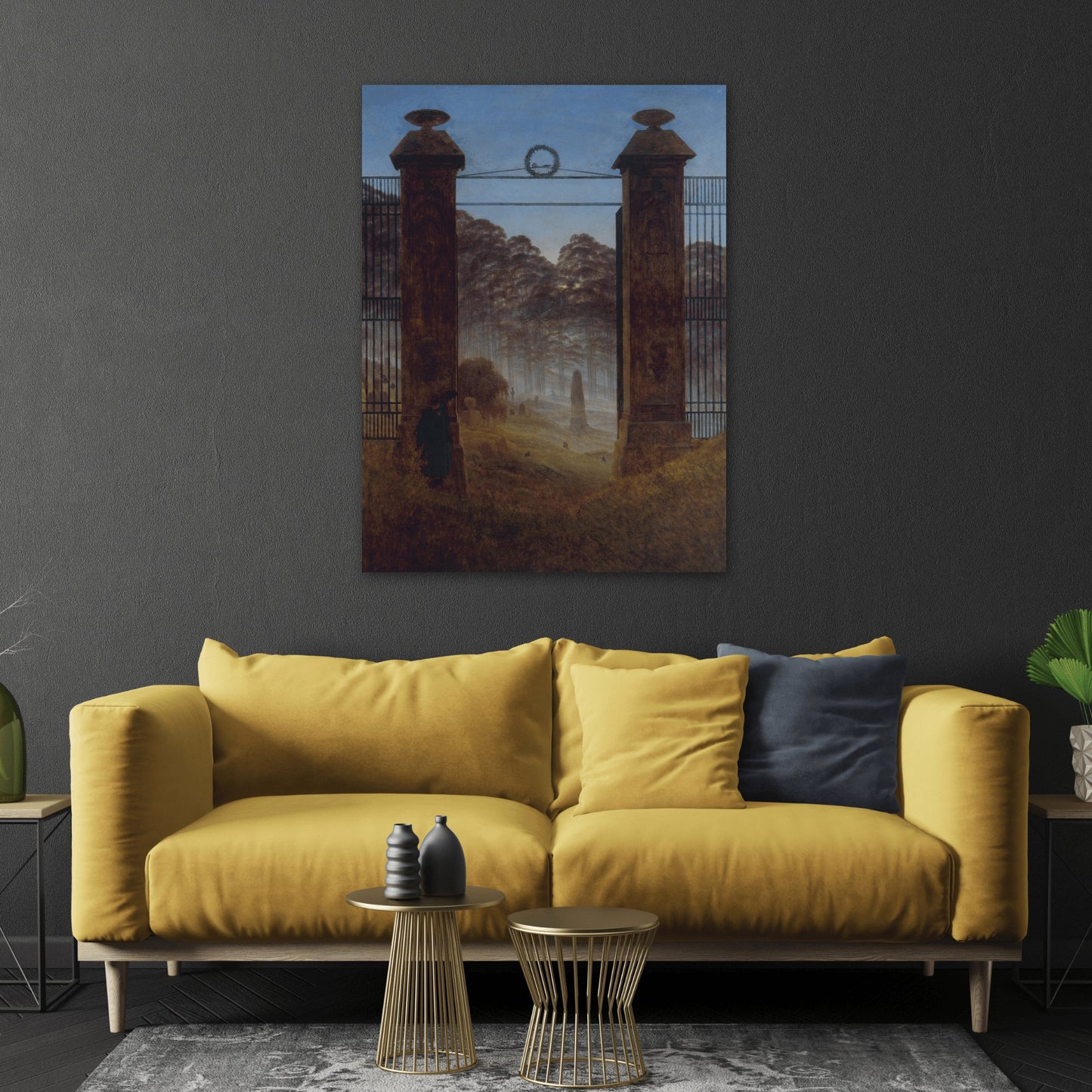 Caspar David Friedrich Cemetery Entrance - Framed Canvas Wall Art Painting Print