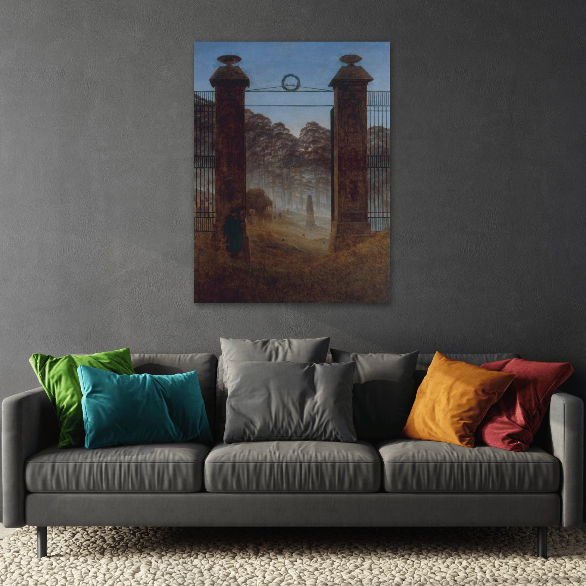 Caspar David Friedrich Cemetery Entrance - Framed Canvas Wall Art Painting Print