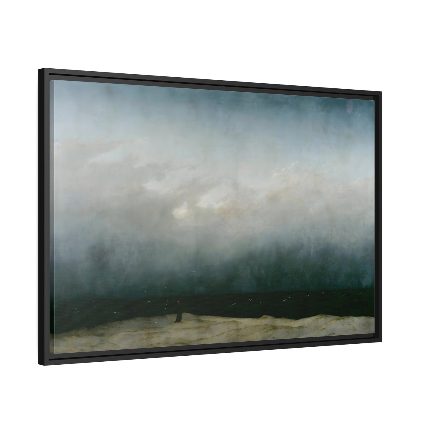 Caspar David Friedrich Monk by the Sea - Framed Canvas Wall Art Print in Black Frame