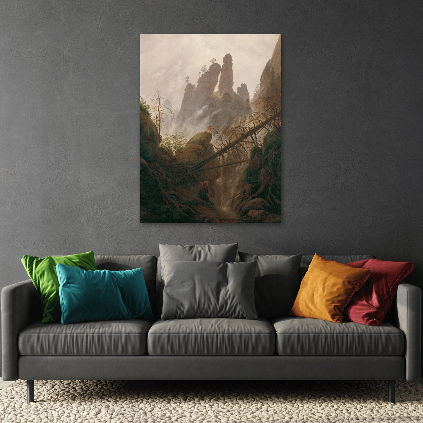 Caspar David Friedrich Rocky Landscape Elbe Sandstone Mountains - Framed Canvas Wall Art Painting Print