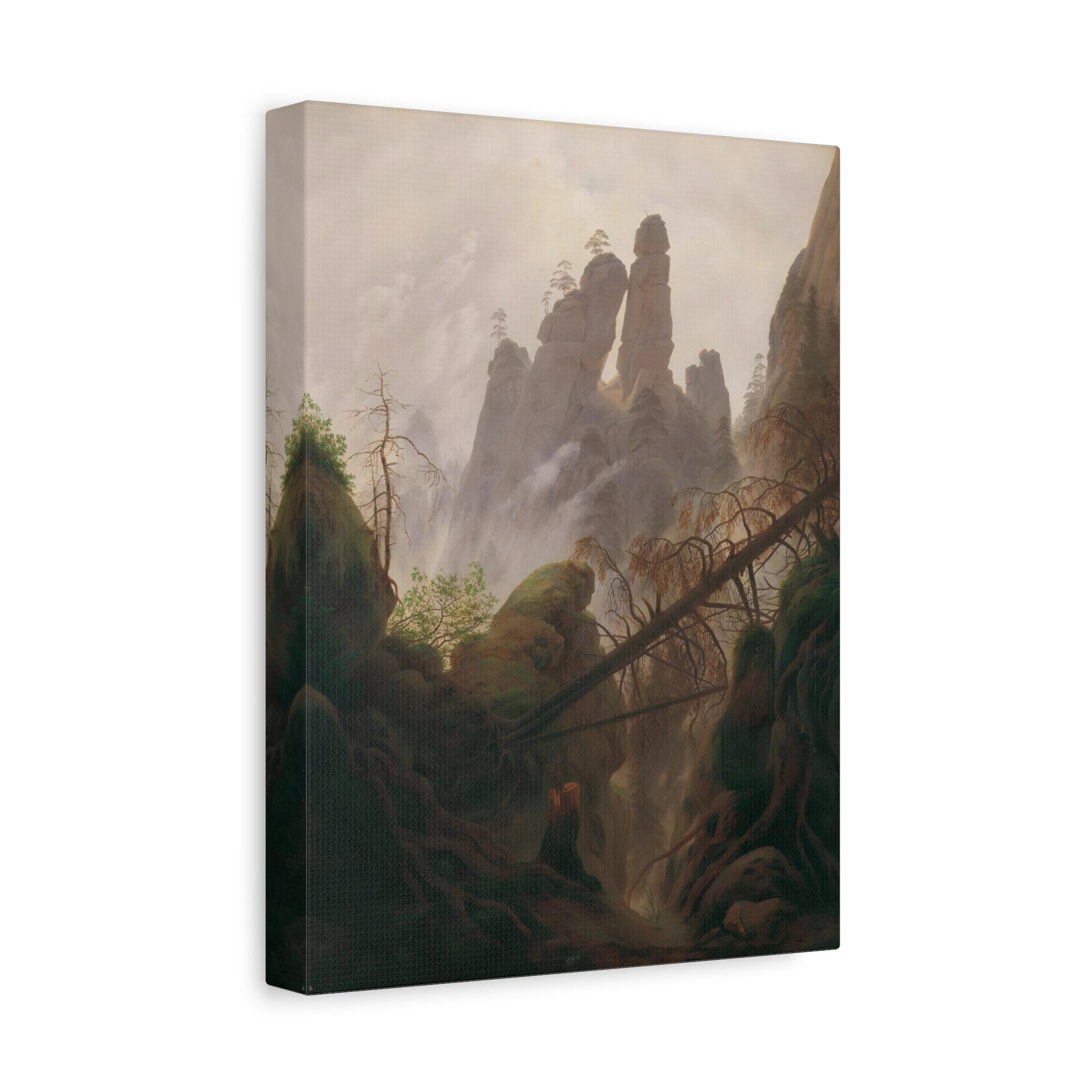 Caspar David Friedrich Rocky Landscape Elbe Sandstone Mountains - Framed Canvas Wall Art Painting Print