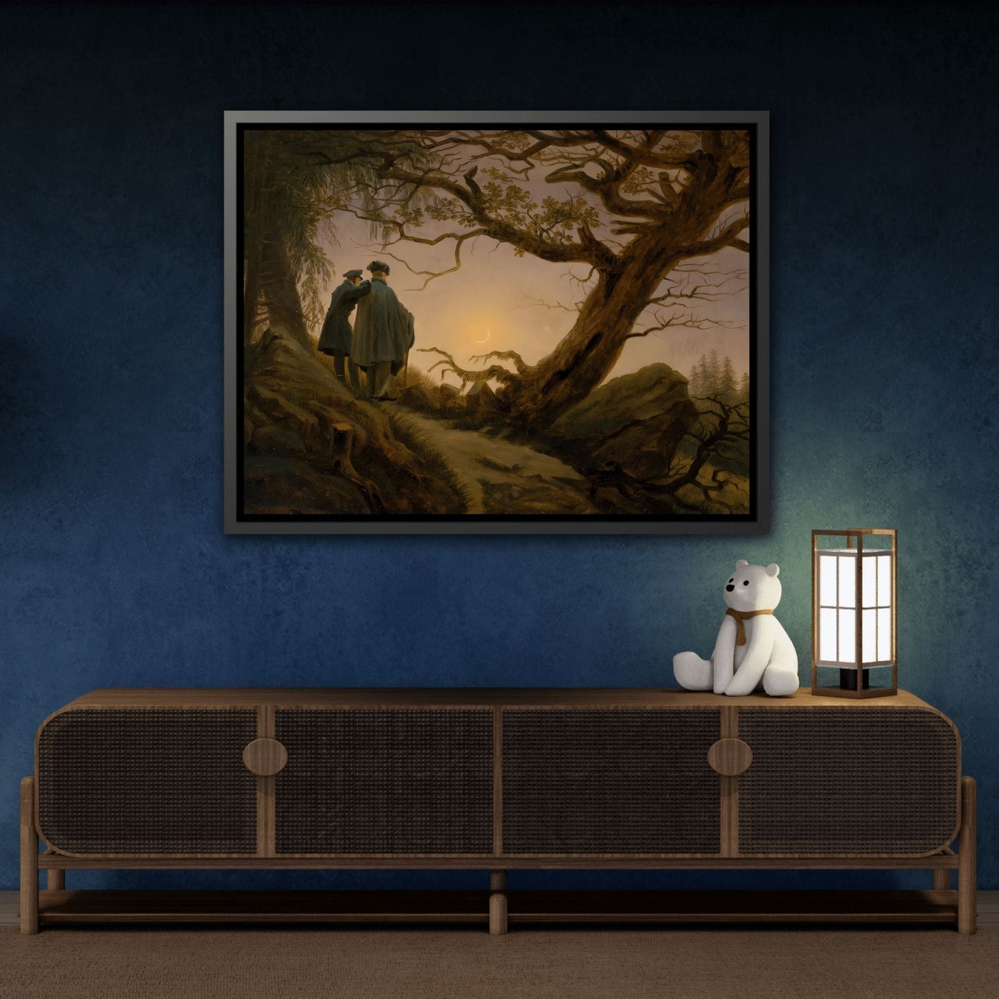 Caspar David Friedrich Two Men Contemplating the Moon - Framed Canvas Art Reproduction