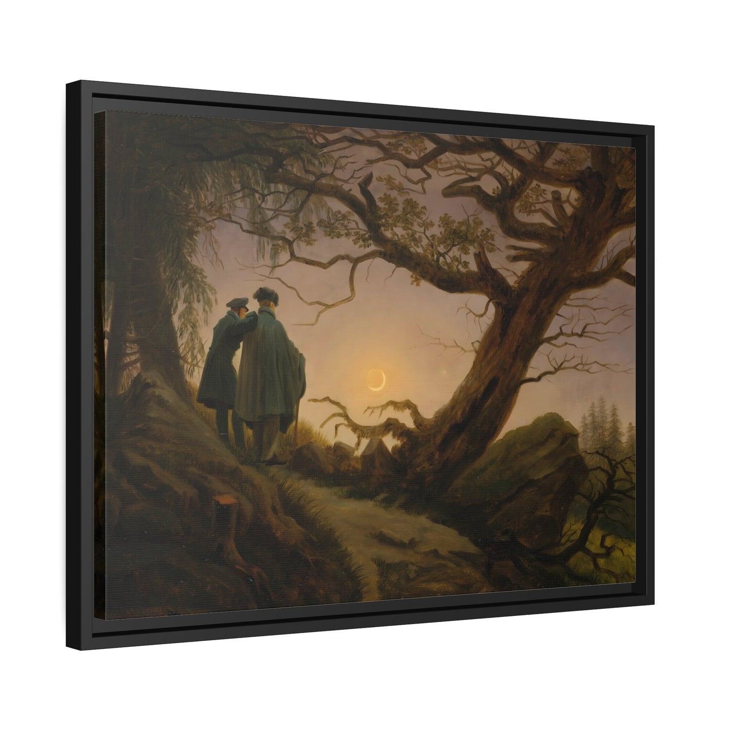 Caspar David Friedrich Two Men Contemplating the Moon - Framed Canvas Art Reproduction