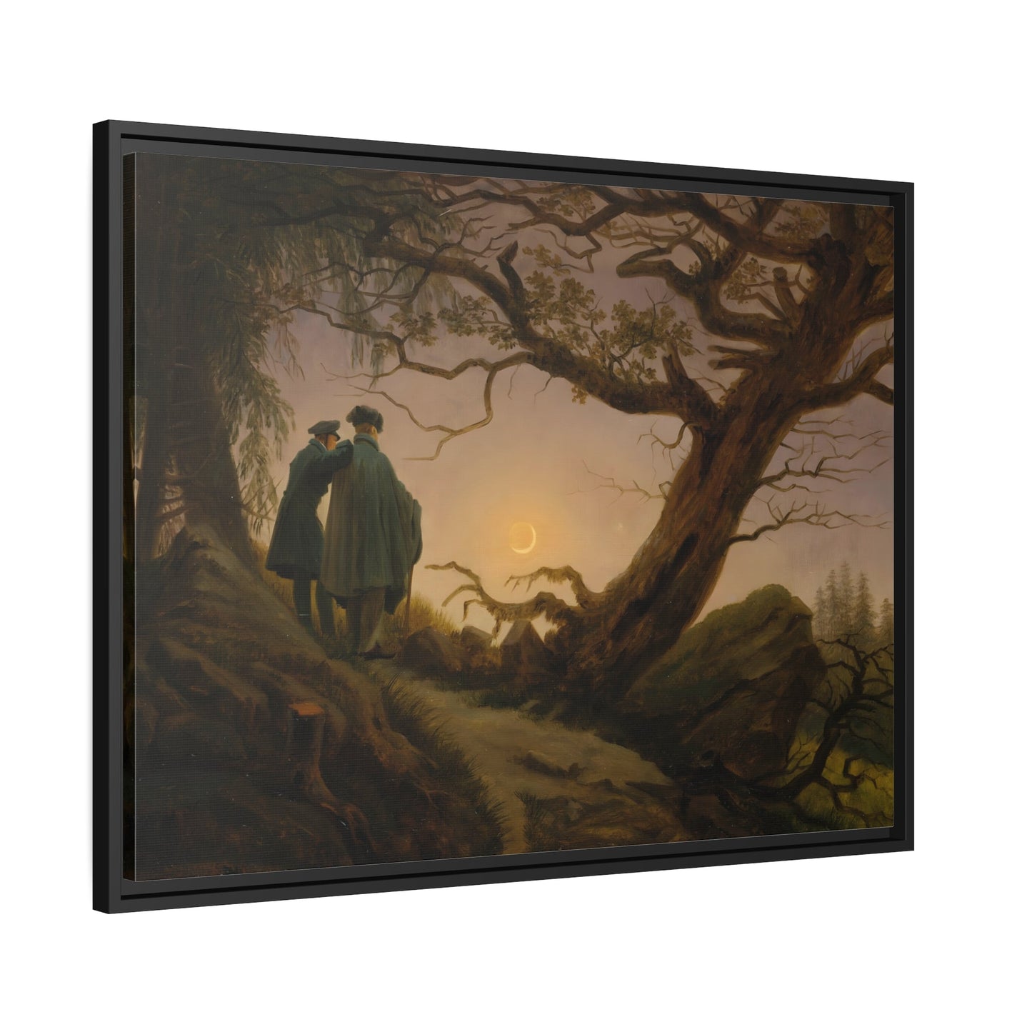 Caspar David Friedrich Two Men Contemplating the Moon - Framed Canvas Art Reproduction