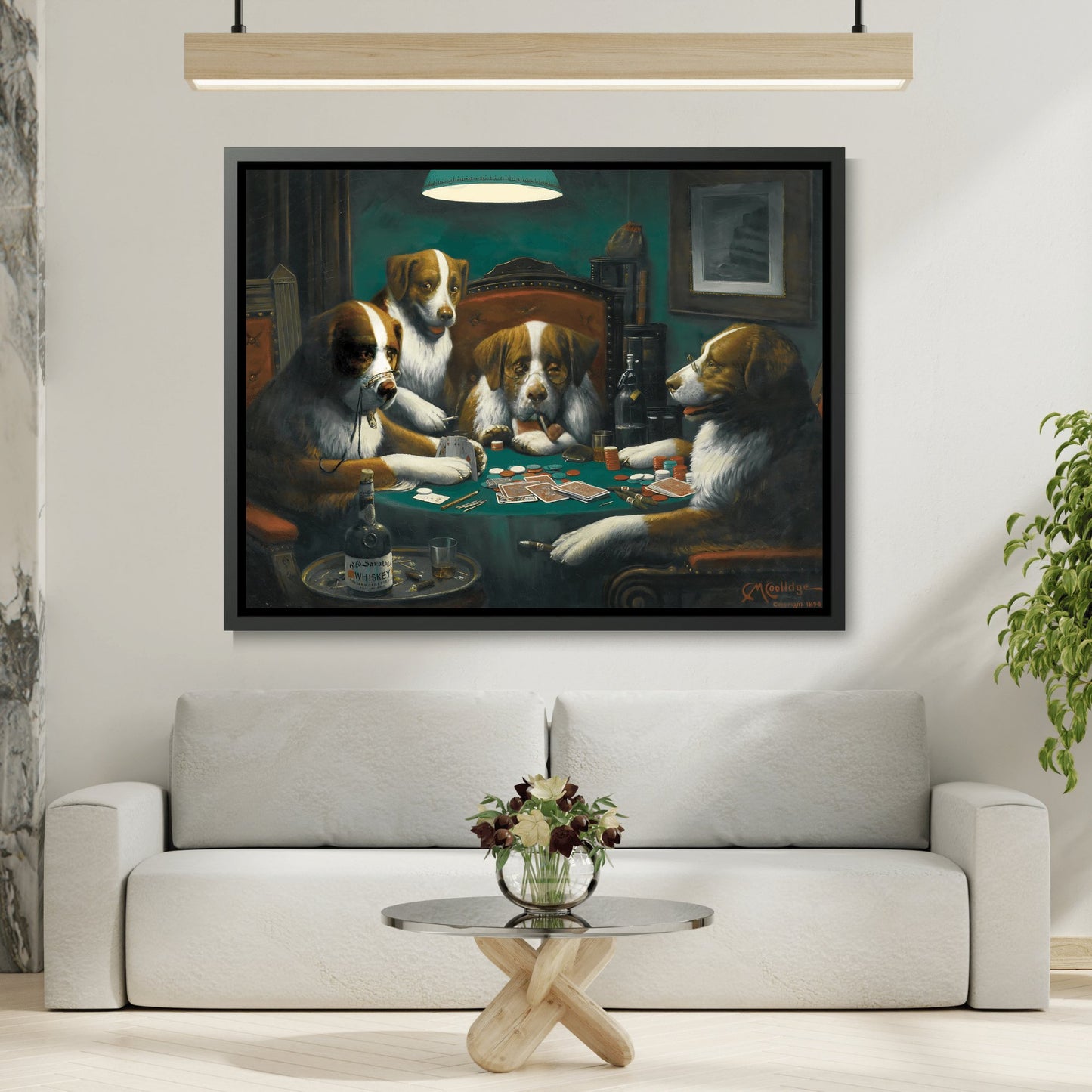 Cassius Marcellus Coolidge Dogs Playing Poker - Framed Canvas Wall Art Print in Black Frame