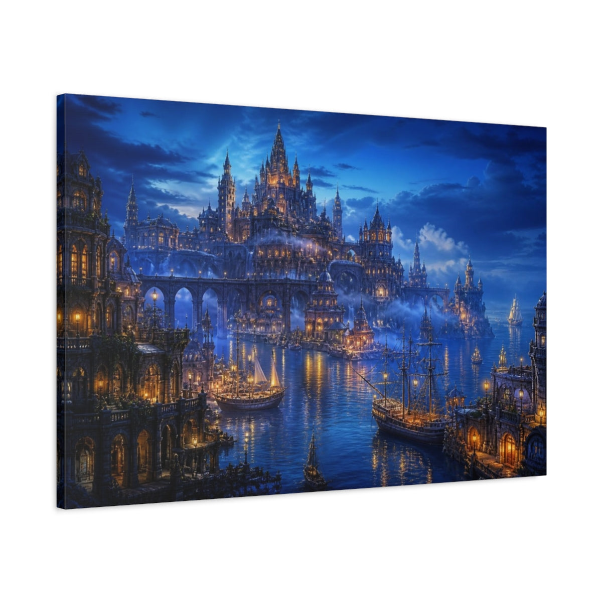 Main Mockup. Castle Harbor Landscape shown as canvas print