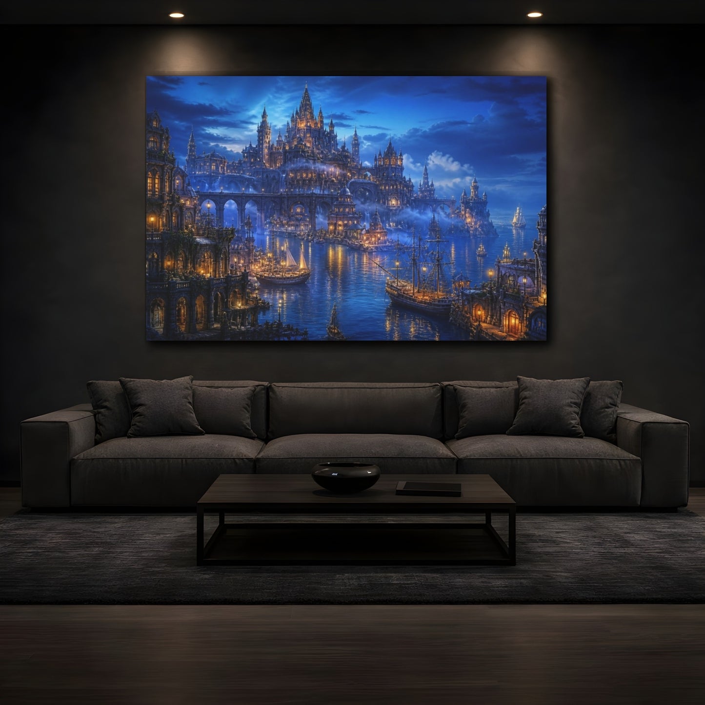 Mockup 3. Castle Harbor Landscape shown as canvas print