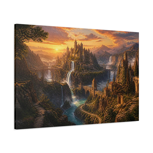 Main Mockup. Castle Sunset Landscape shown as canvas print