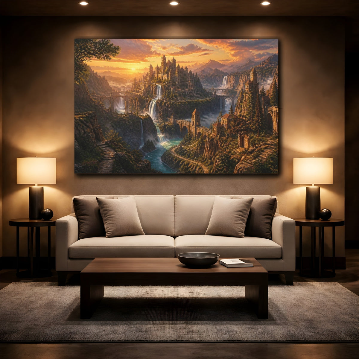 Mockup 2. Castle Sunset Landscape shown as canvas print