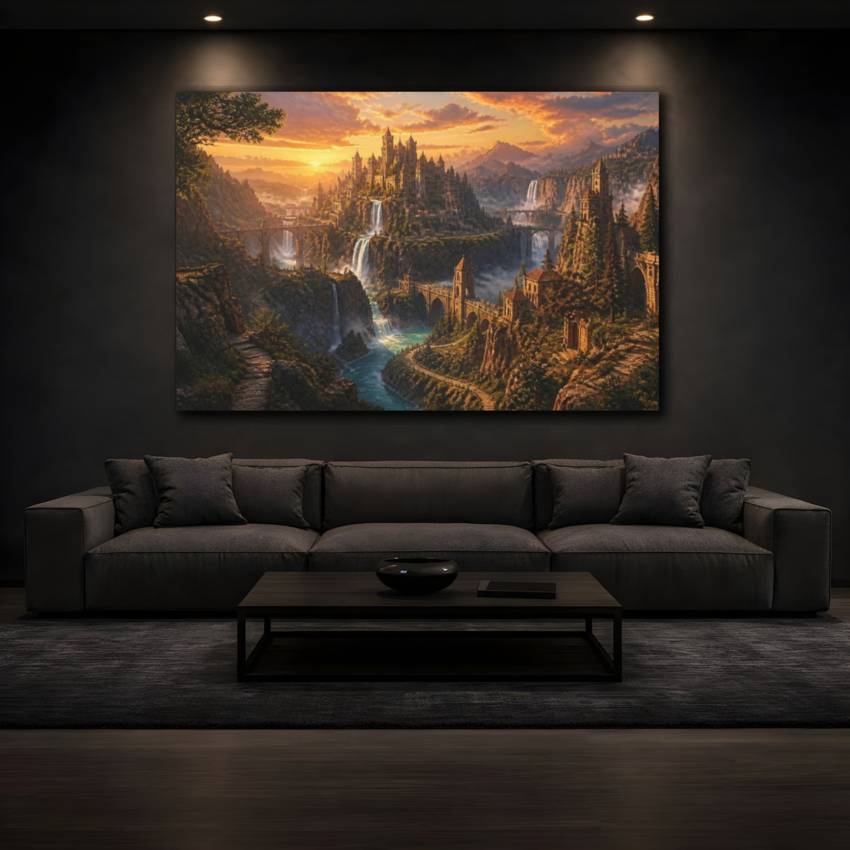 Mockup 3. Castle Sunset Landscape shown as canvas print