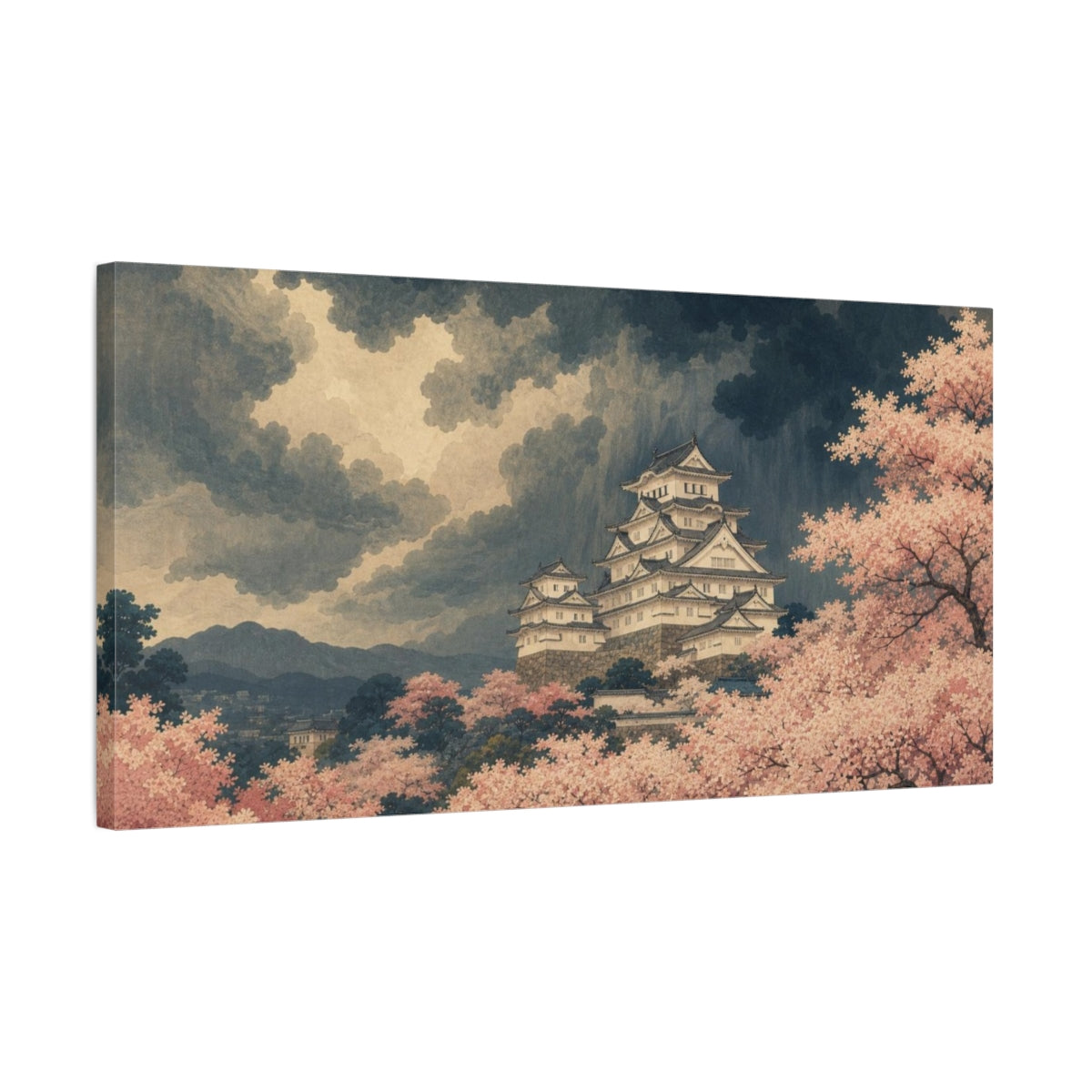Side Mockup 1. Castle Vintage Cherry Blossom shown as canvas print