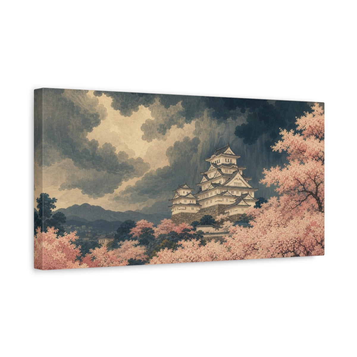 Side Mockup 3. Castle Vintage Cherry Blossom shown as canvas print